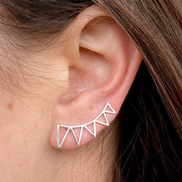 sterling silver triangles ear climbers on a model