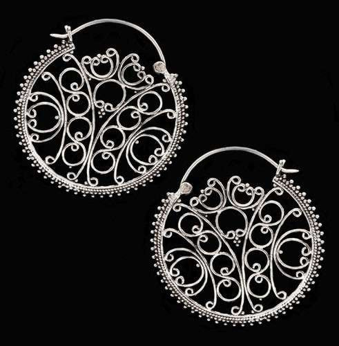 Silver Circle Flower Hoops