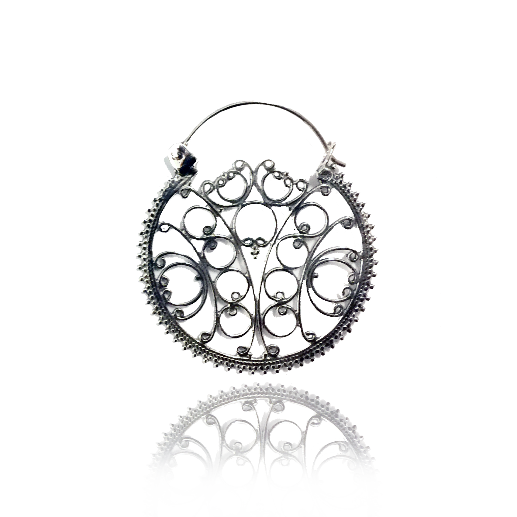 Silver Circle Flower Hoops