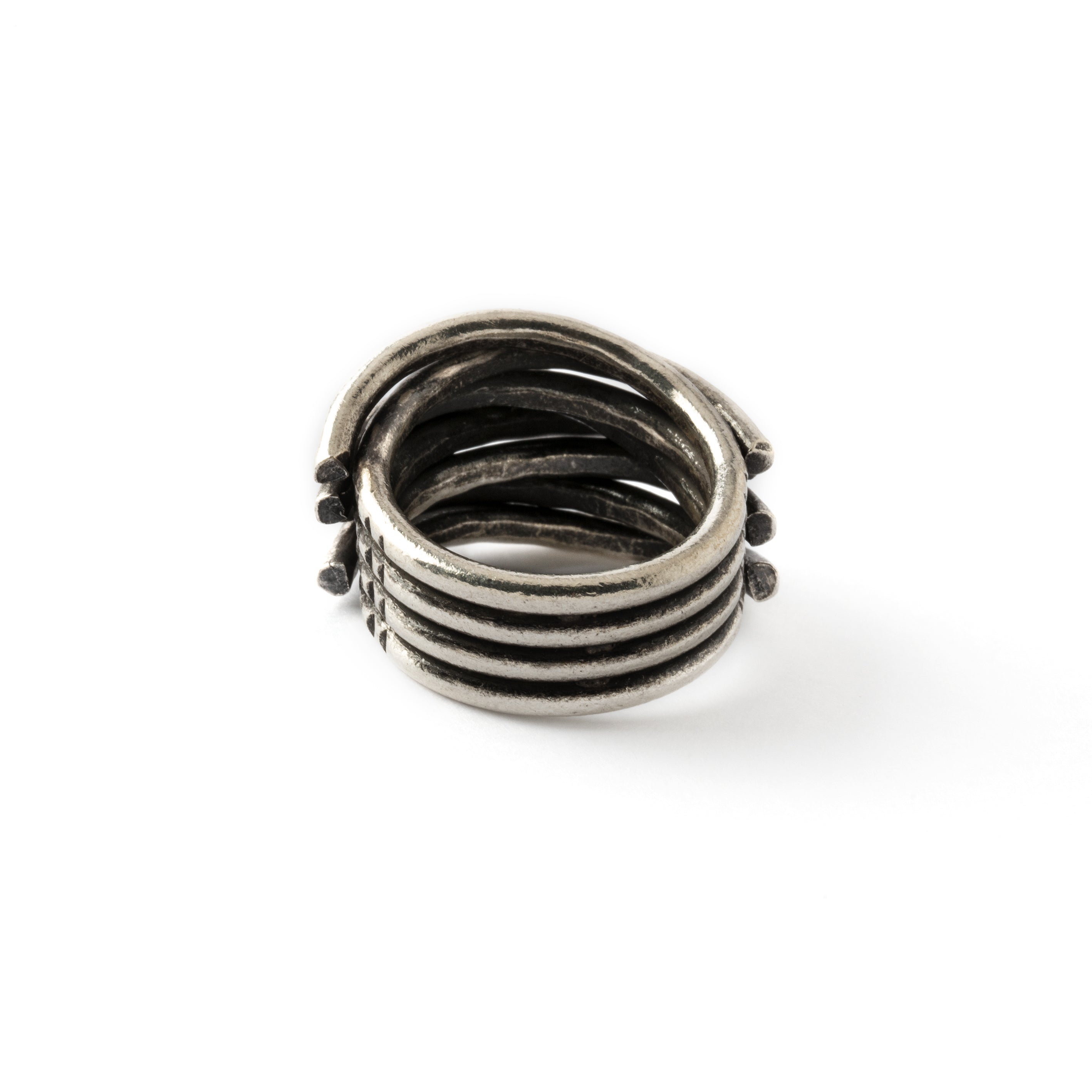 95% tribal silver chunky ring with layered design back view