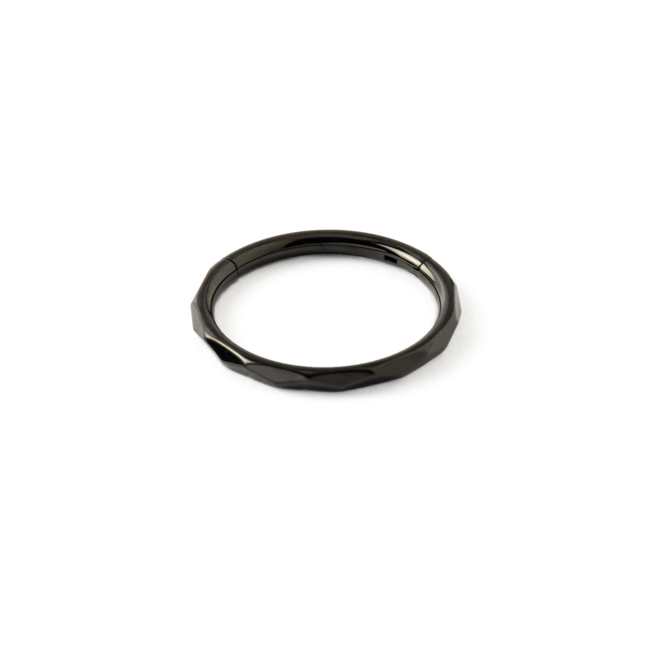 Faceted Black surgical steel Clicker Ring frontal view