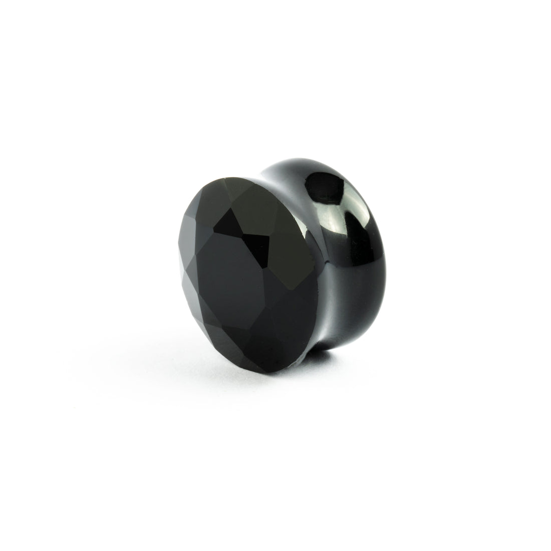 single faceted black onyx ear plug front left view
