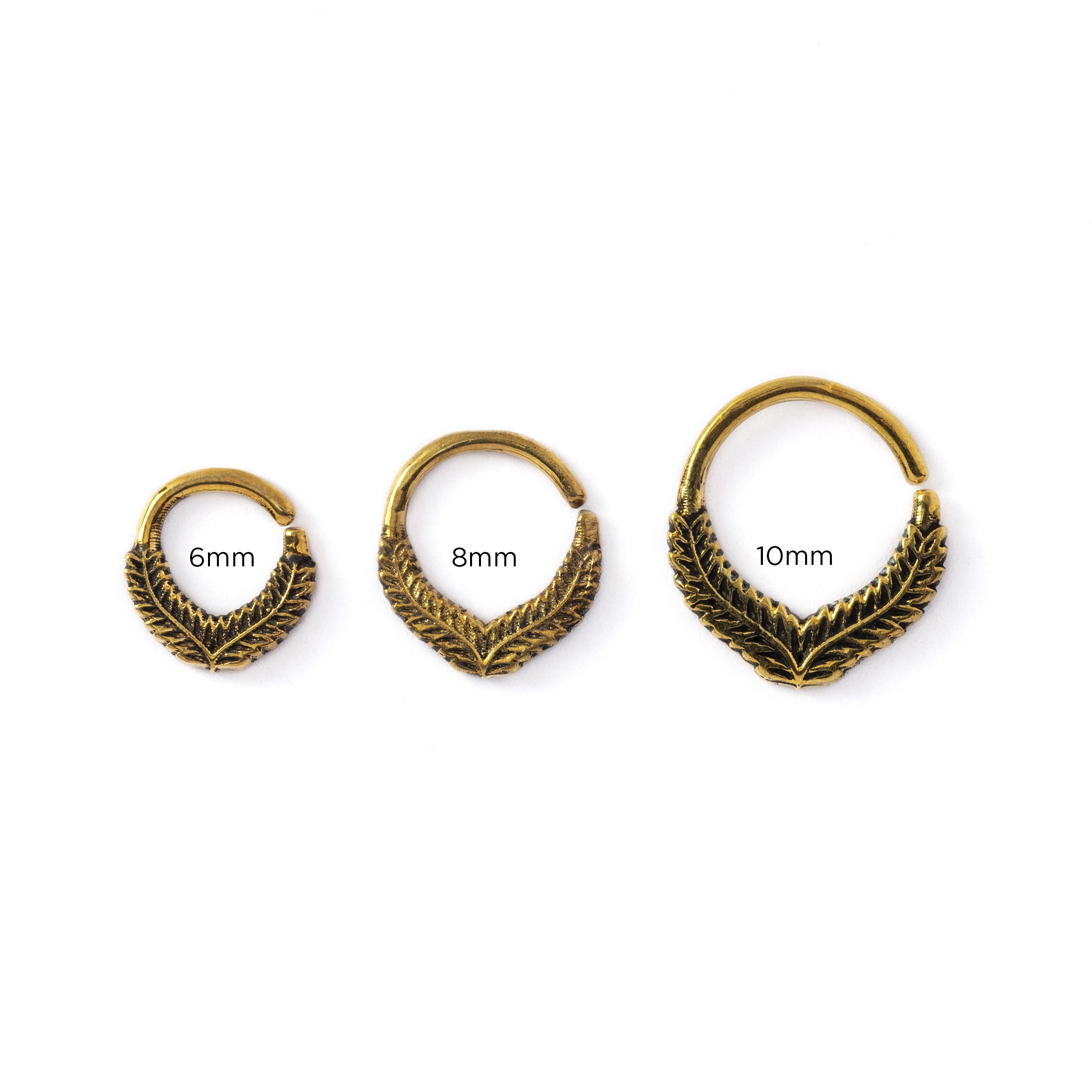 6mm, 8mm, 10mm Fern Septum Ring in oxidised golden brass frontal view