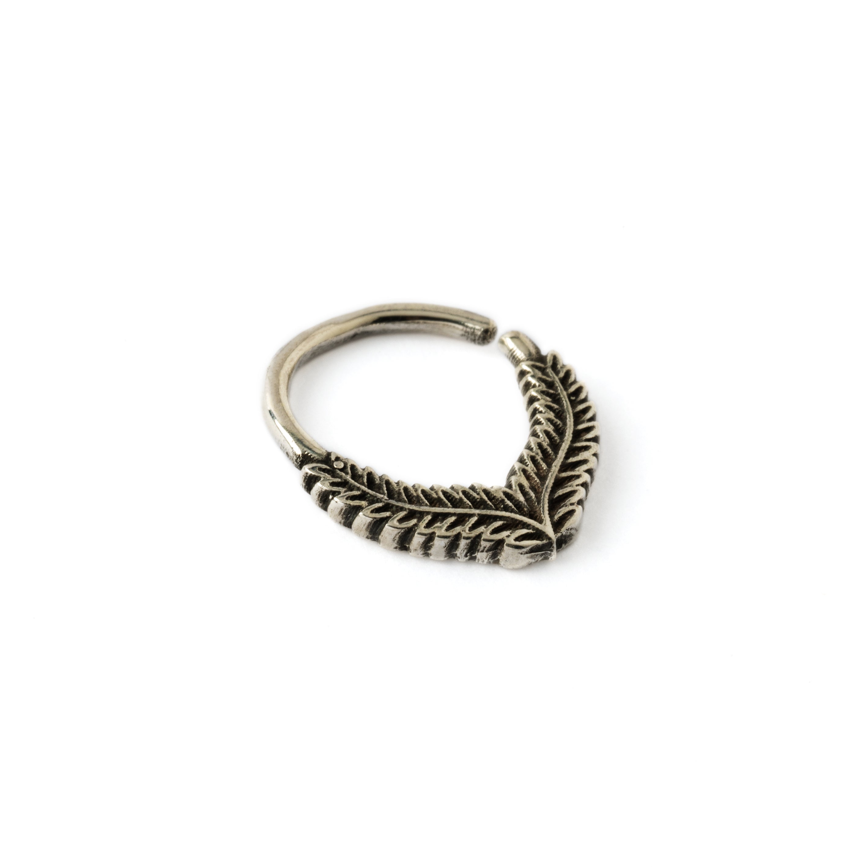 Fern silver septum ring left sdie view