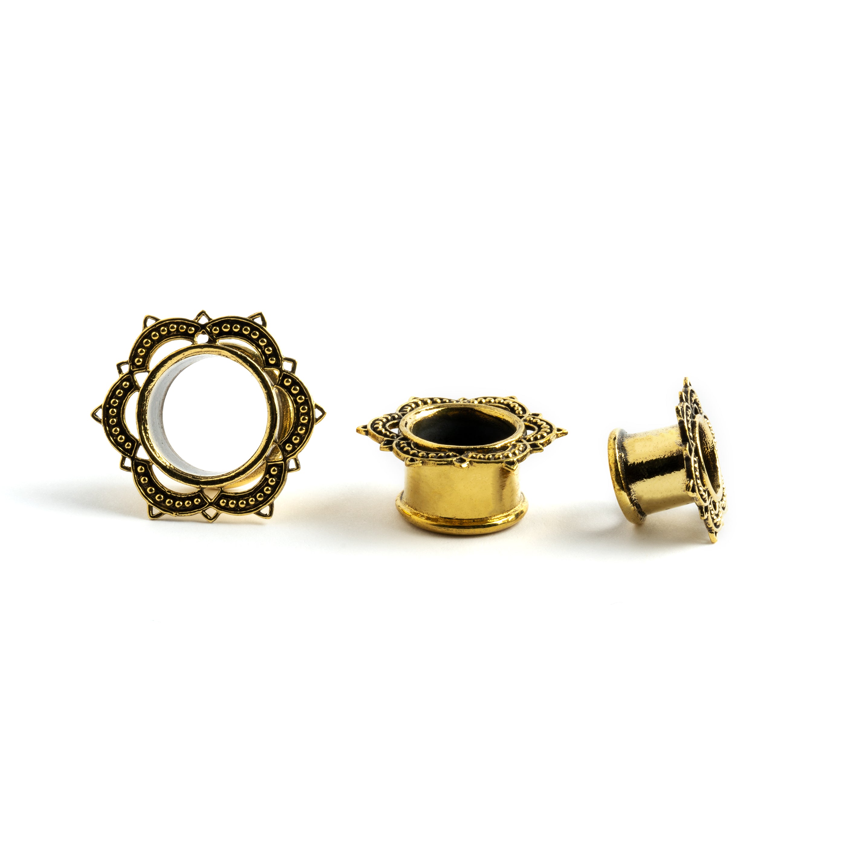 several sizes of Lalita flower mandala tunnels front and side view