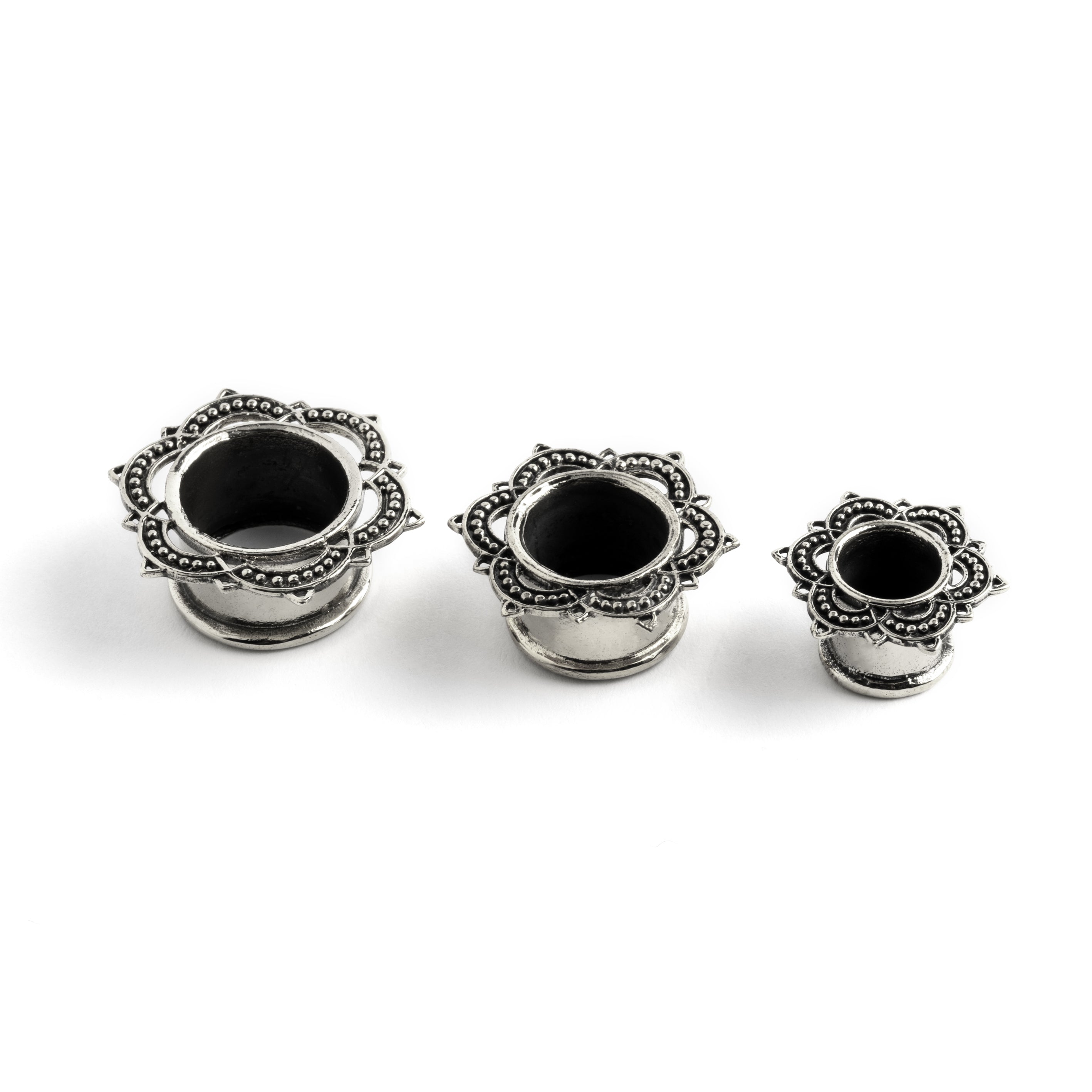 several sizes of Lalita flower mandala tunnels front and side view