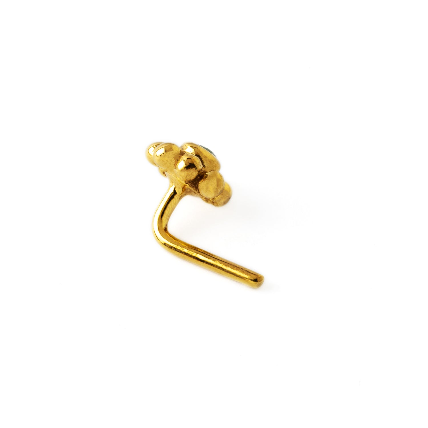 Gold Flower Nose Stud with Garnet back side view