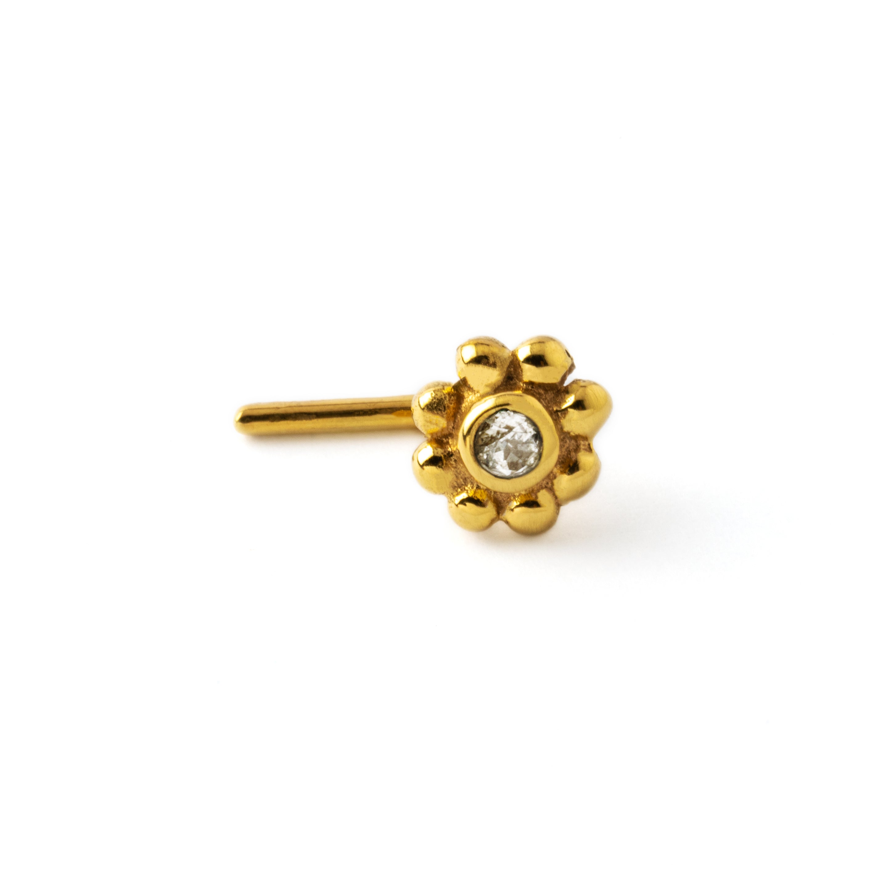 Gold Flower Nose Stud with Topaz frontal view