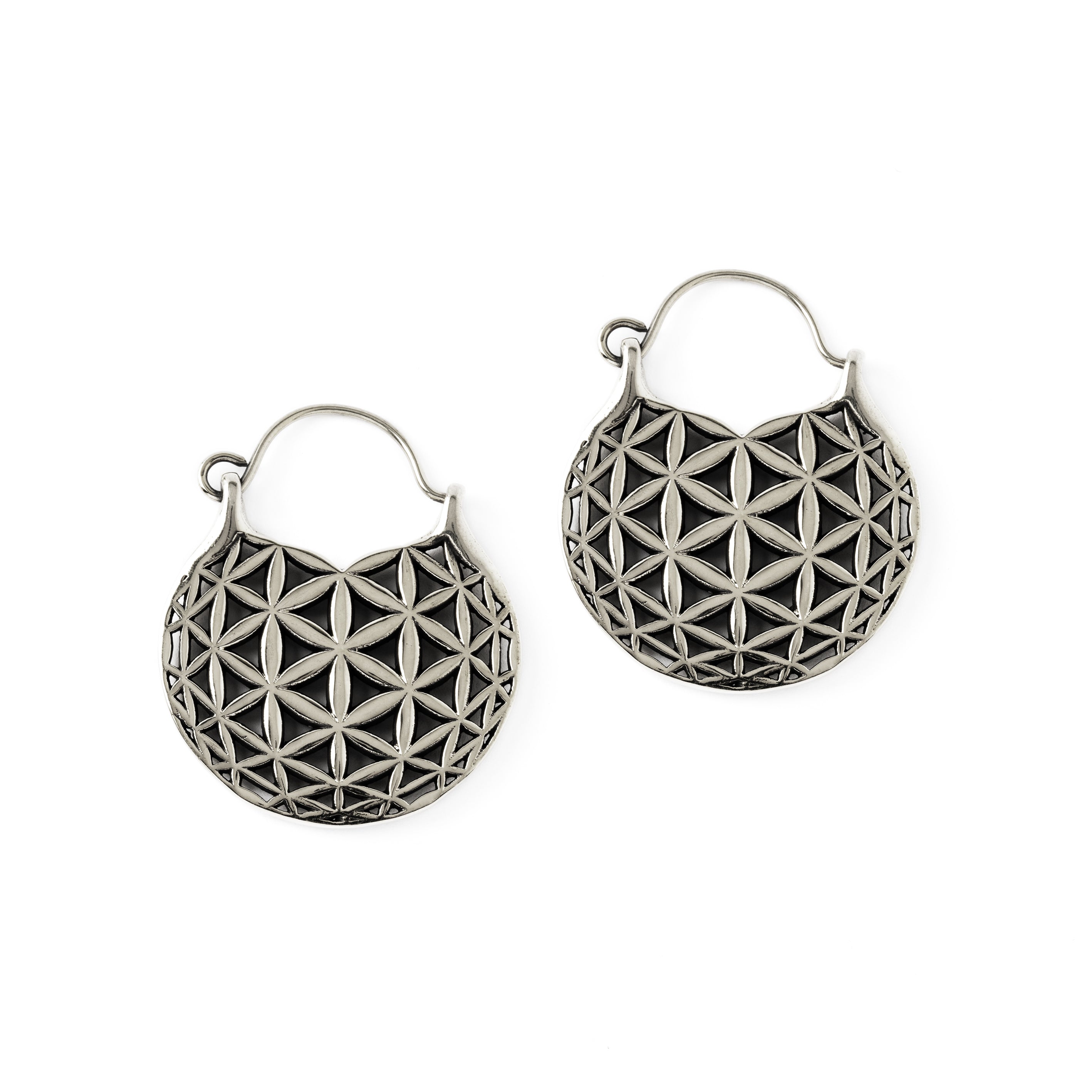 Flower of Life hoop earrings frontal view