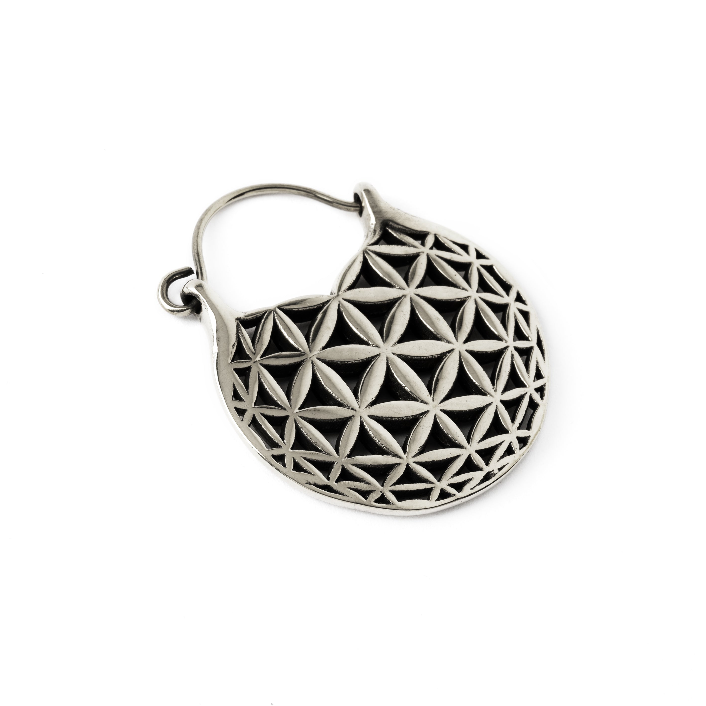 single Flower of Life hoop earring right side view