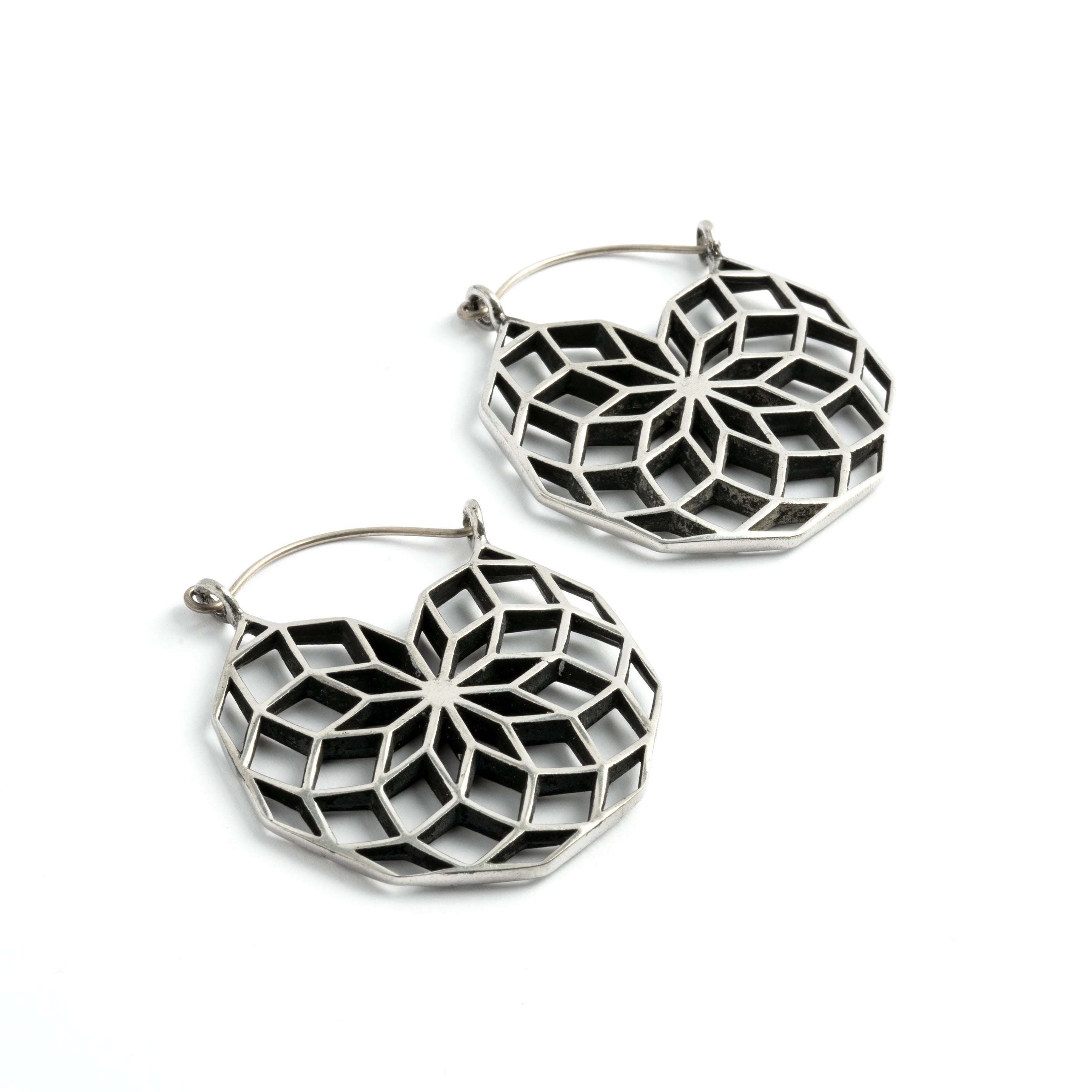 Geometric hoop earrings left side view