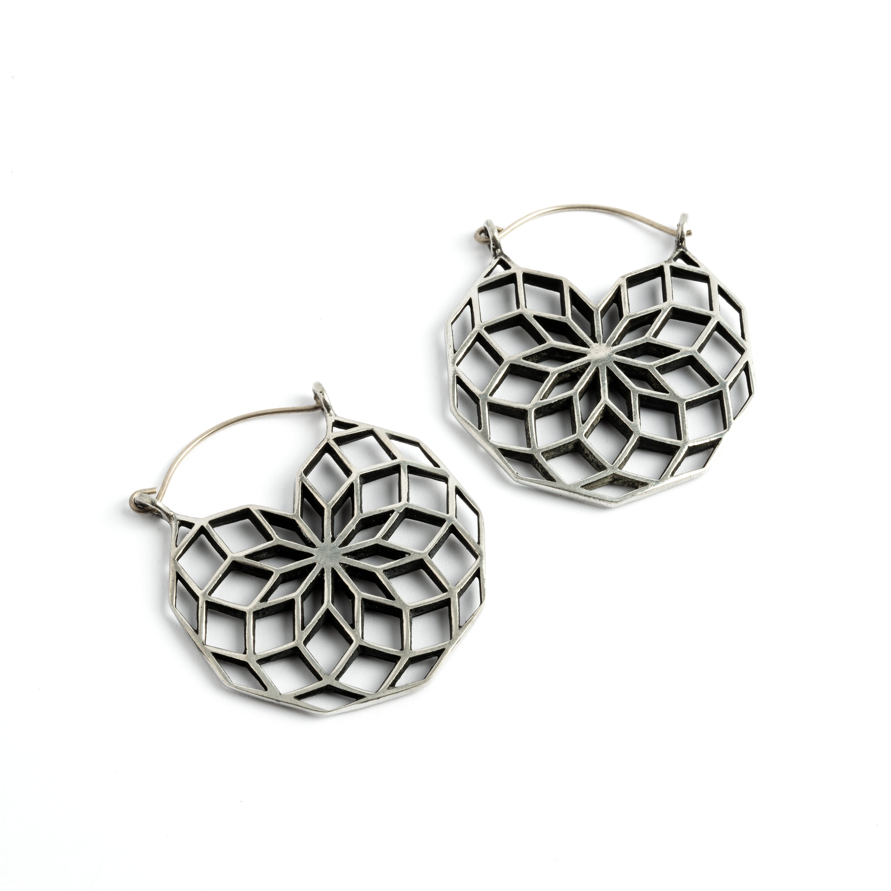 Geometric hoop earrings frontal view