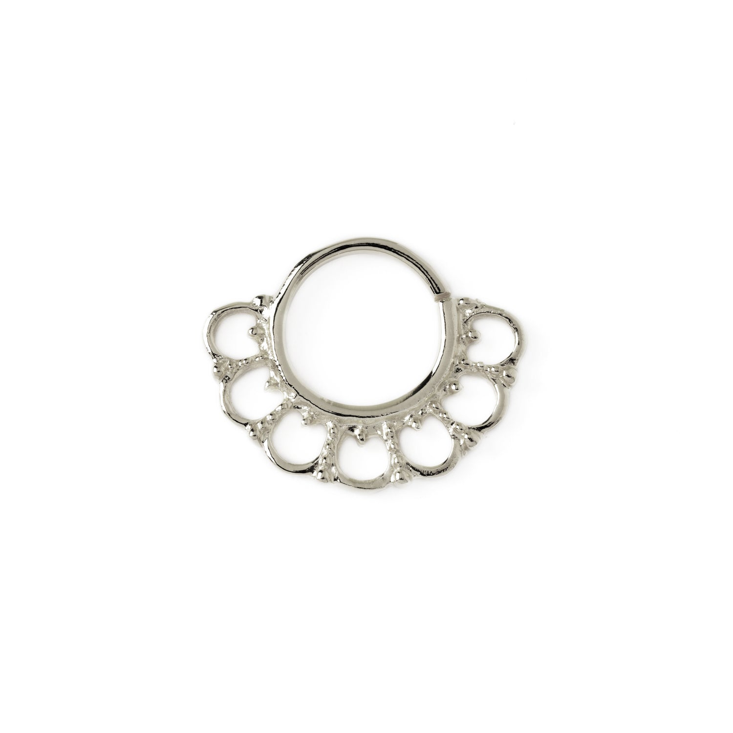Gita silver septum ring frontal view