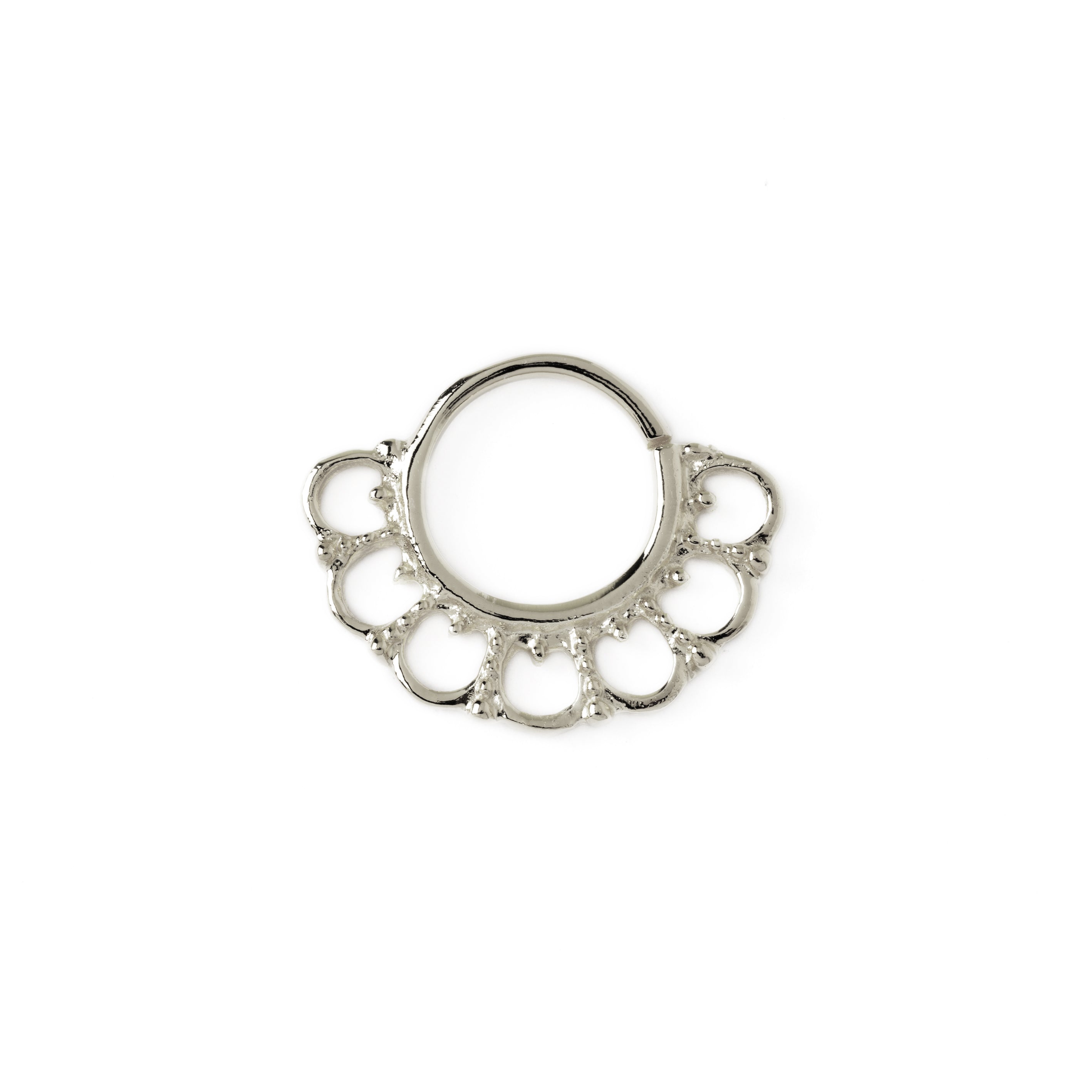 Gita silver septum ring frontal view