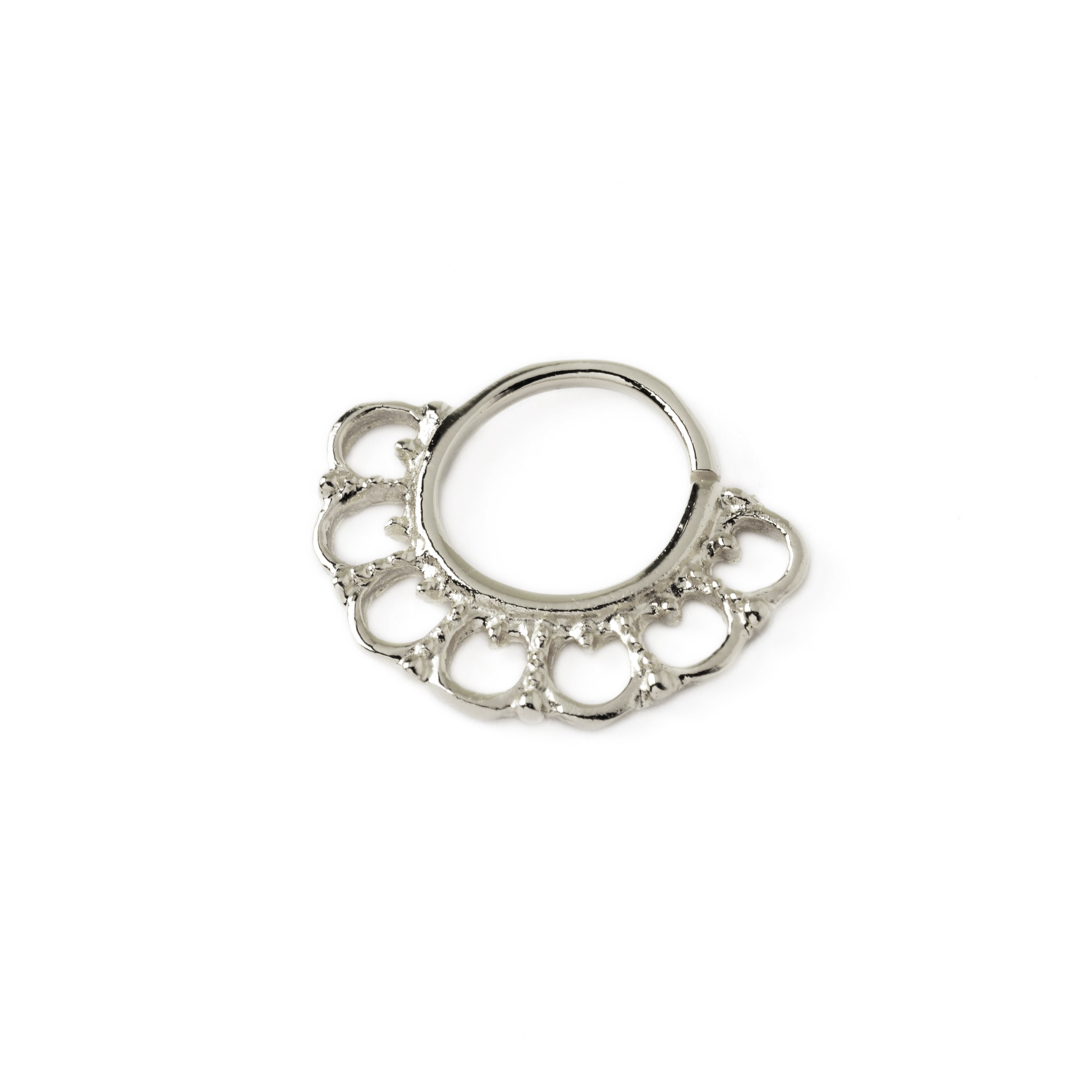 Gita silver septum ring left side view