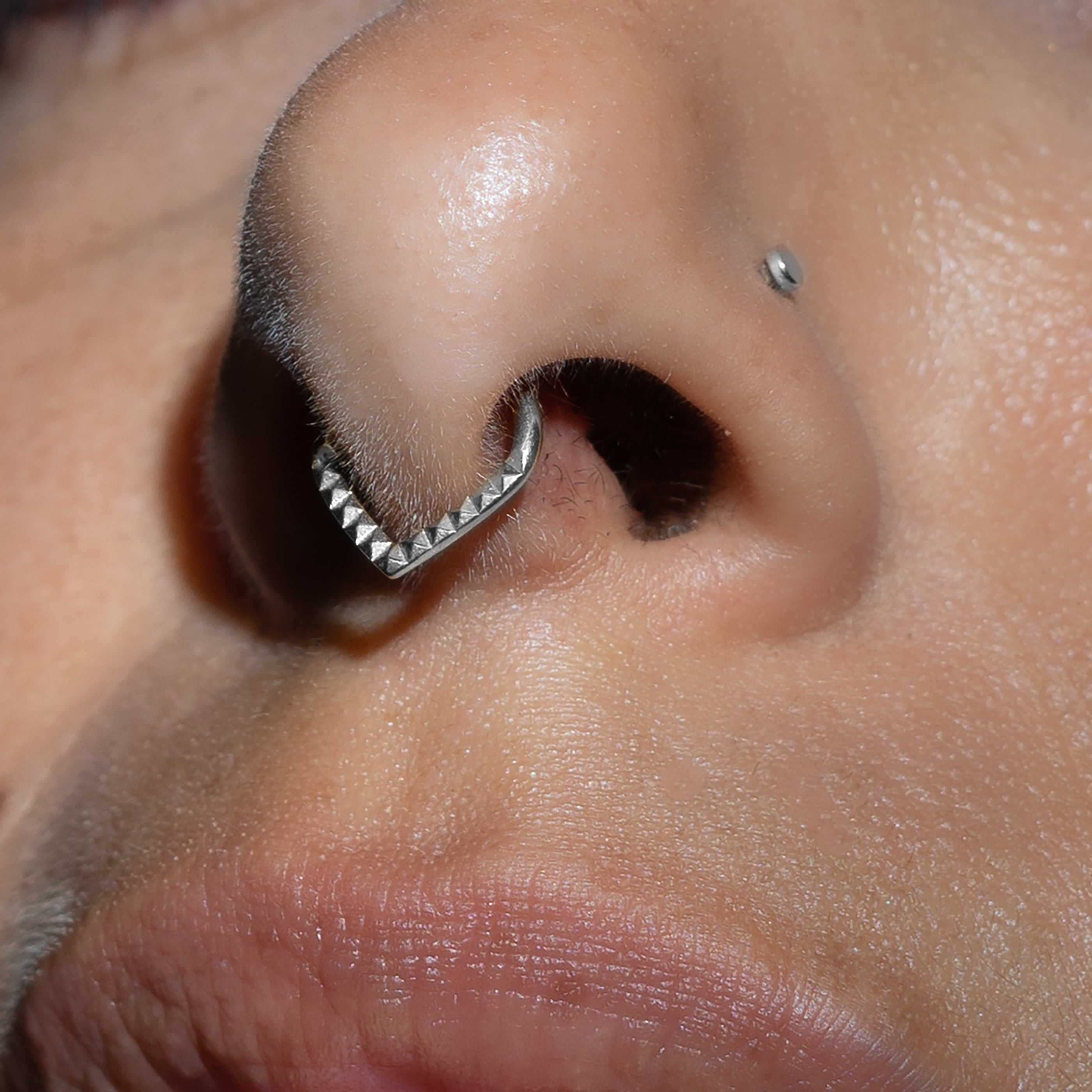 model wearing Giza Teardrop Septum Clicker
