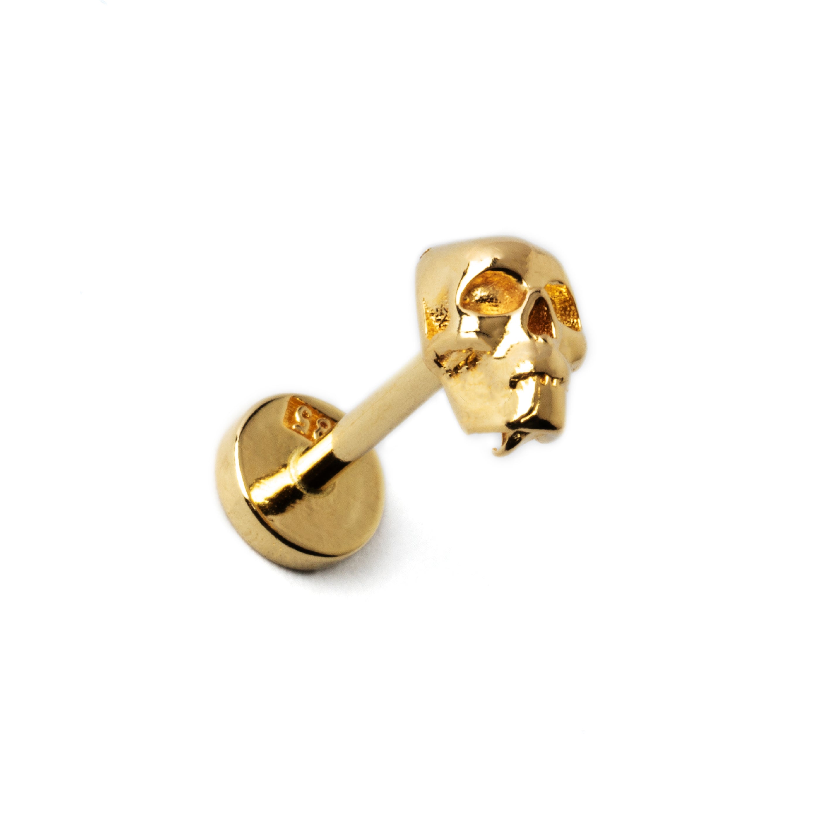 14k Gold skull labret left side view