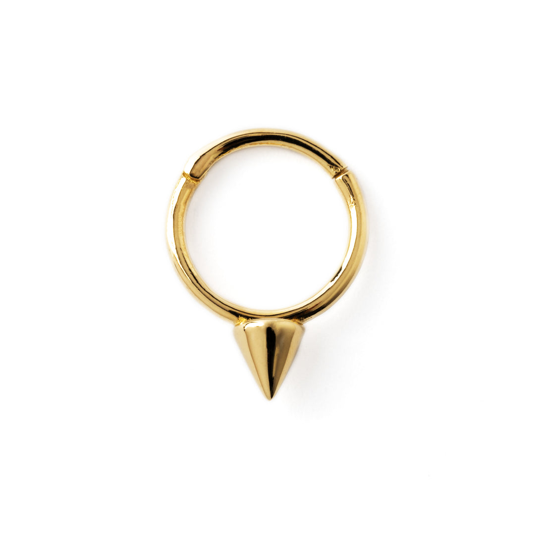 14k Gold spike septum clicker ring frontal view
