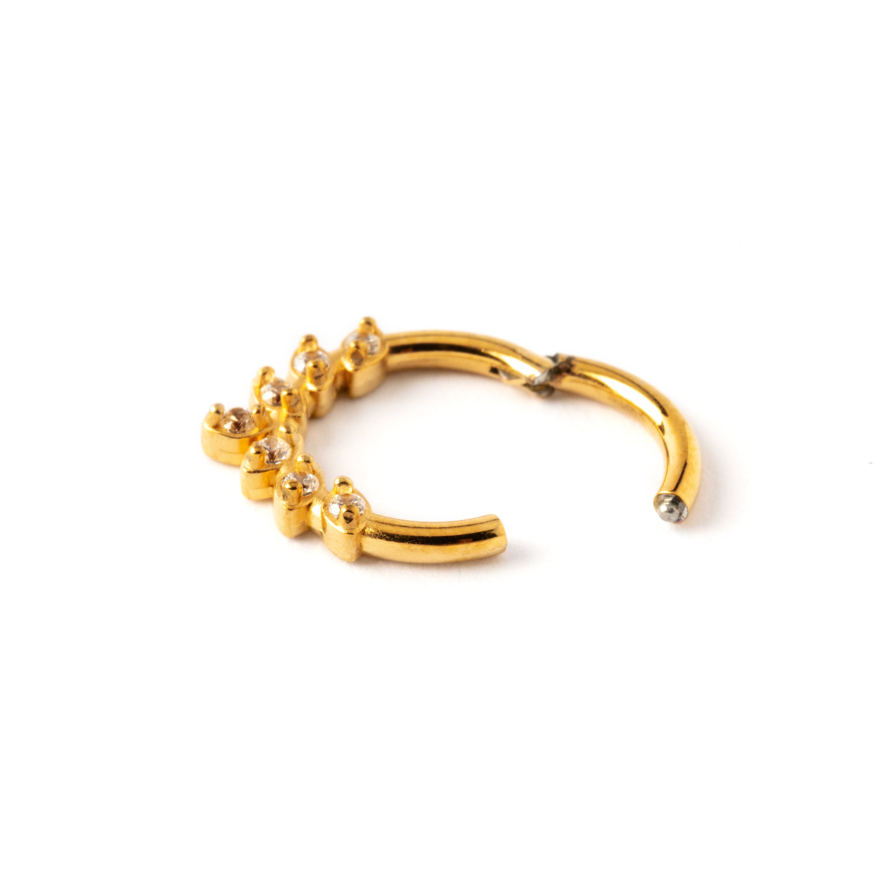 gold surgical steel teardrop petals septum clicker with crystals closure view
