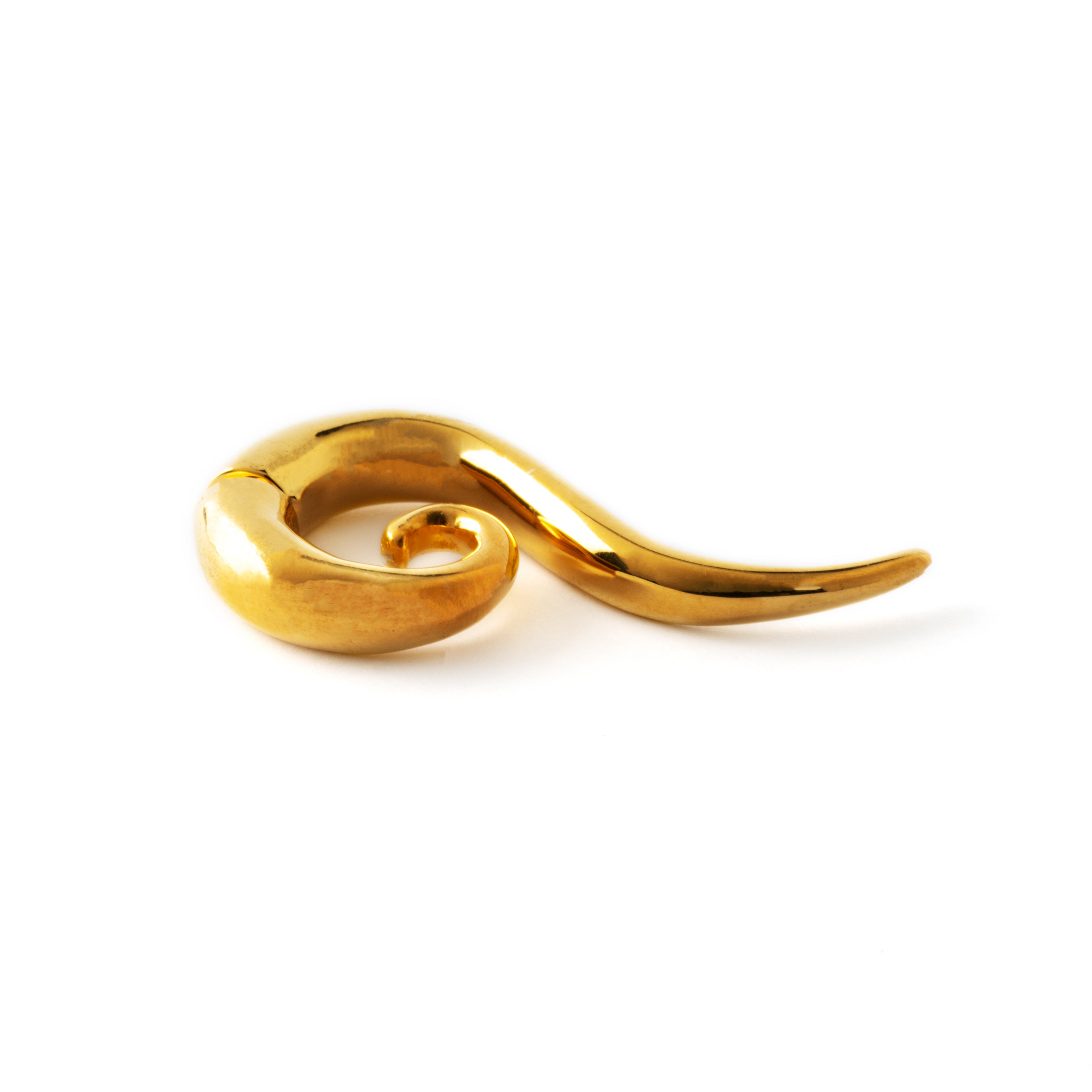 Gold Haku spiralling fake gauge earring front view