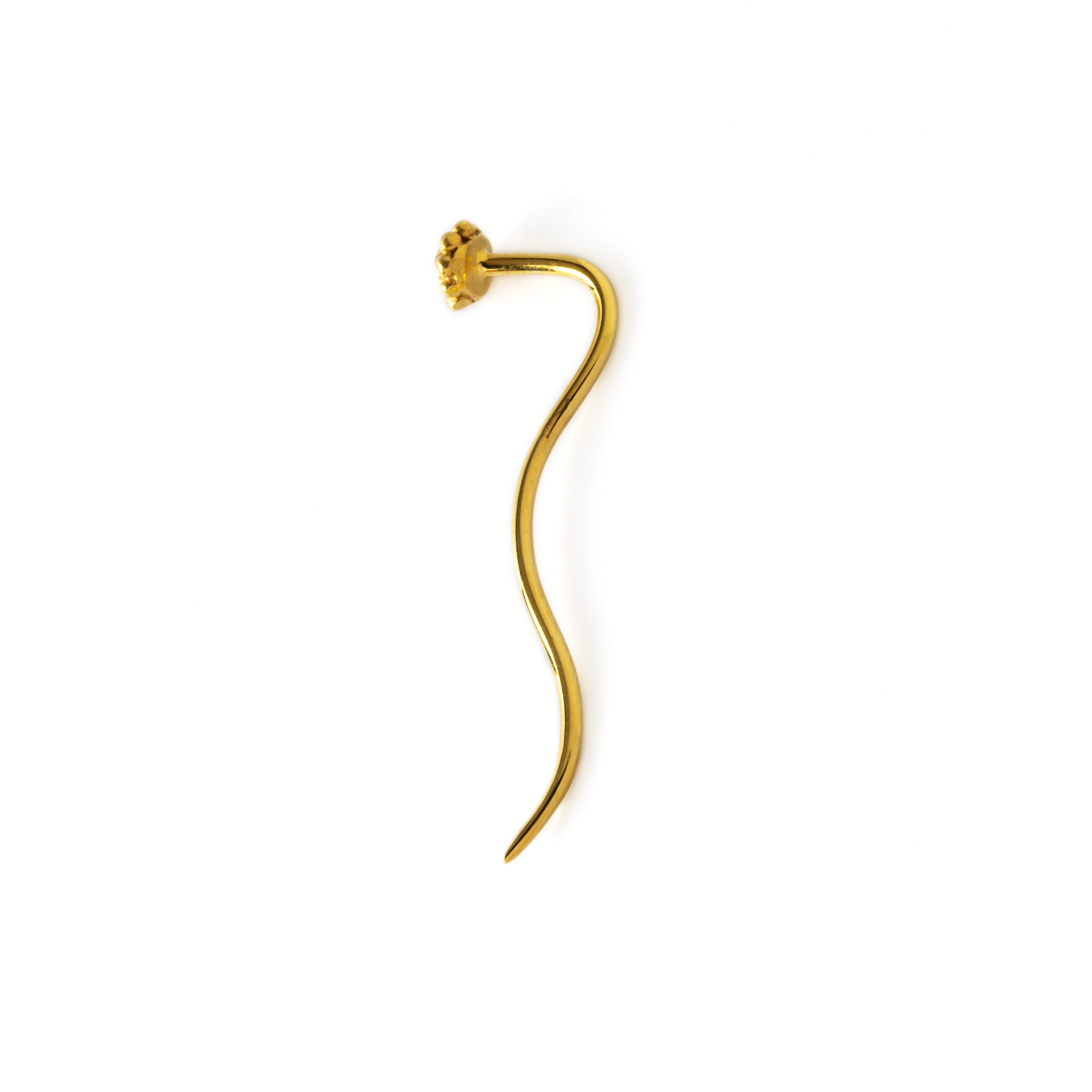 single18k Gold flower & Garnet stem earring back view