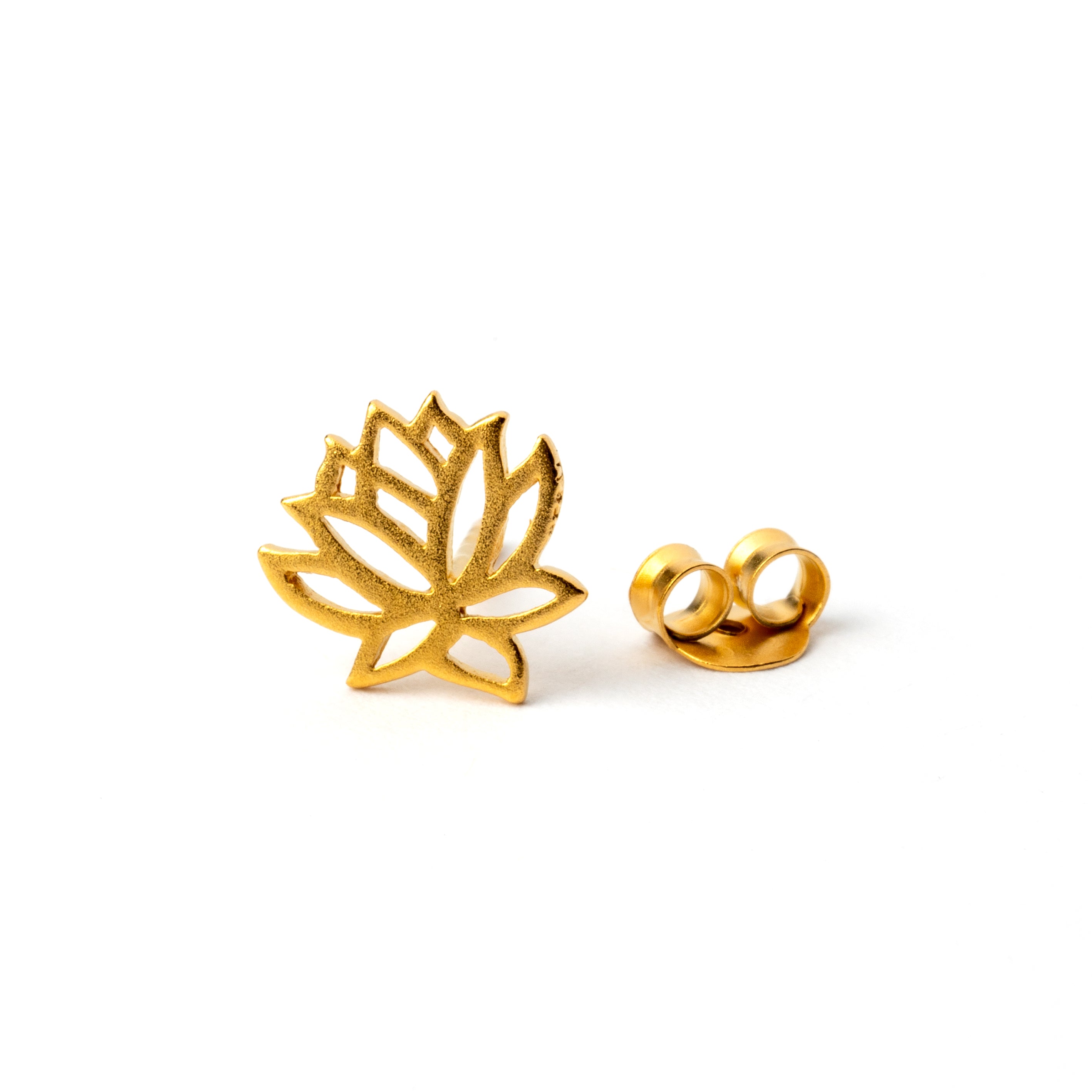 Gold Lotus contour stud earrings frontal view