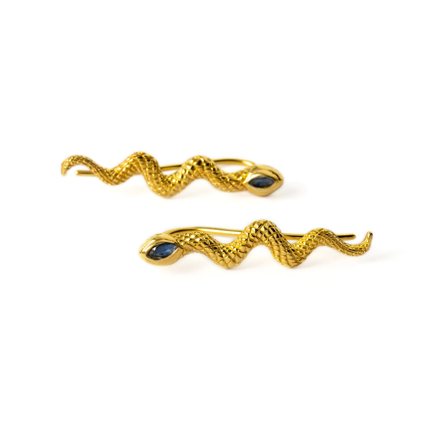 Naga Gold Ear Climbers - Sapphire frontal view