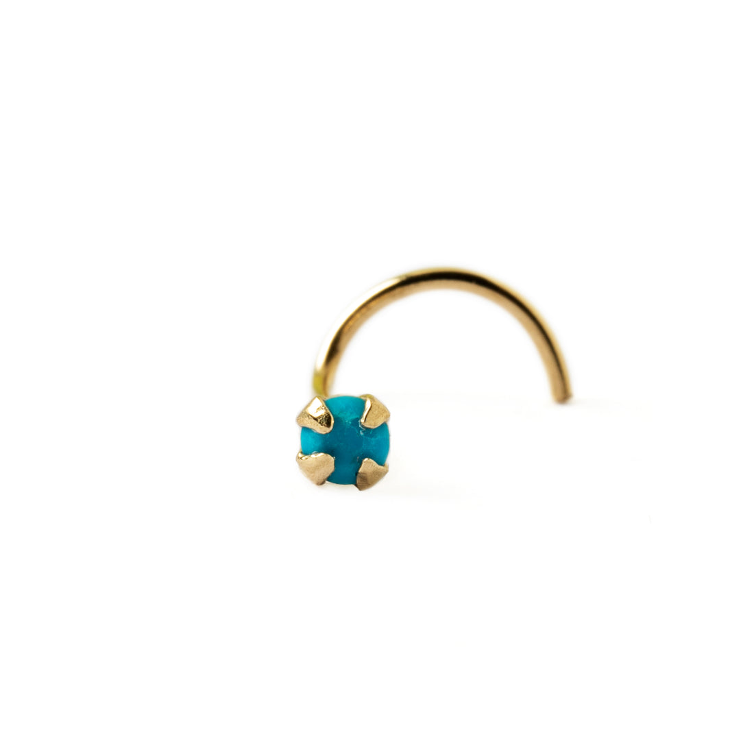 14k Gold nose post with Turquoise frontal view