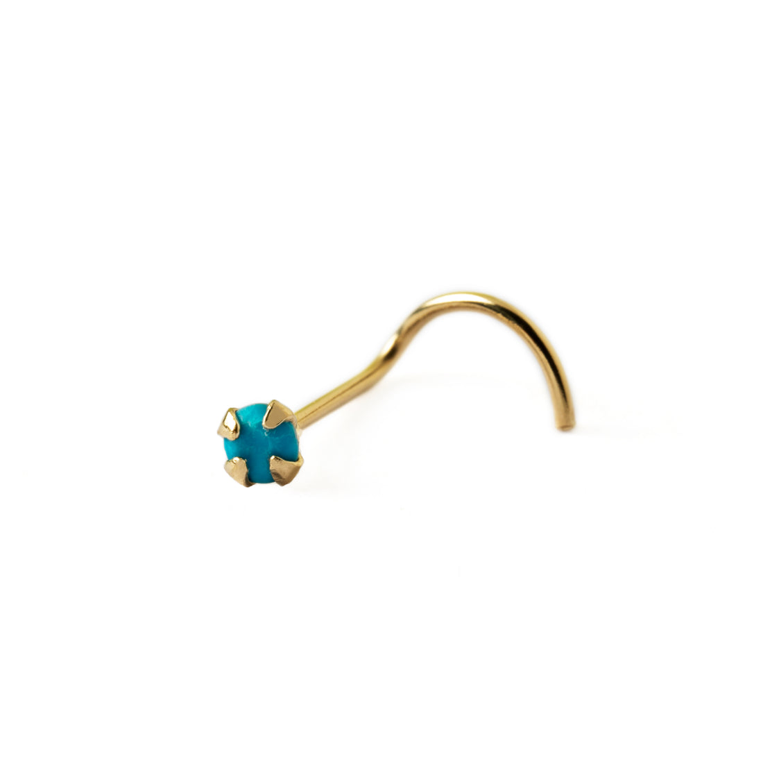 14k Gold nose post with Turquoise right side view
