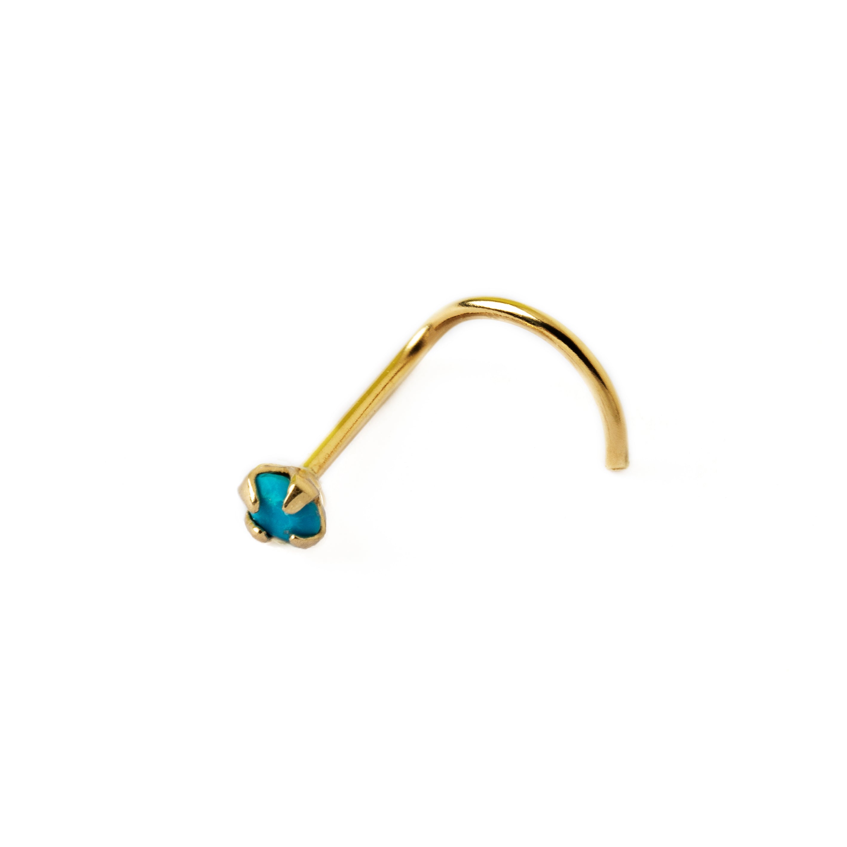 14k Gold nose post with Turquoise right side view