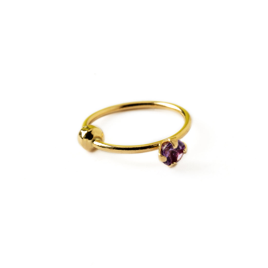 14k Gold nose ring with Amethyst rightt side view view