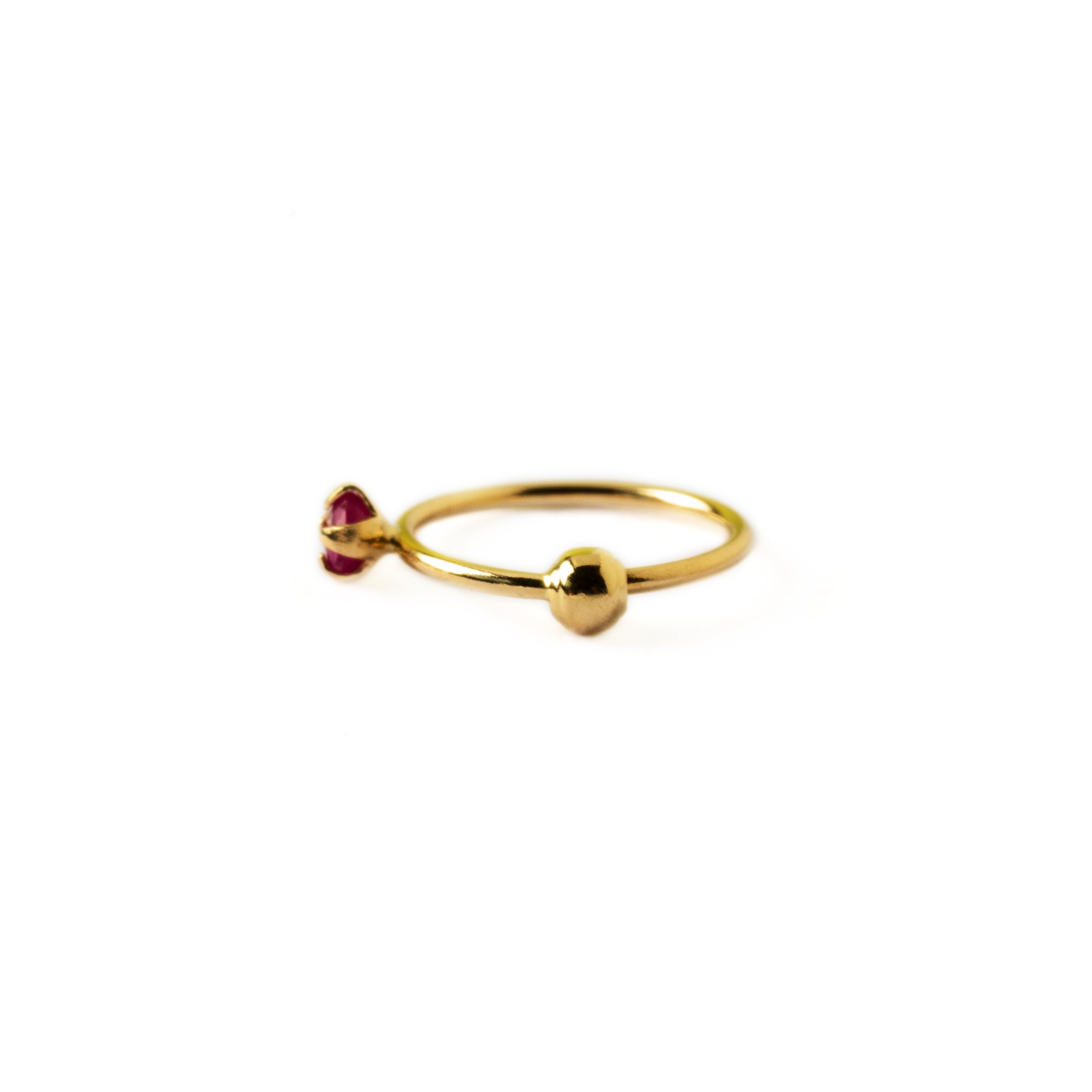 14k Gold nose ring with Ruby side view