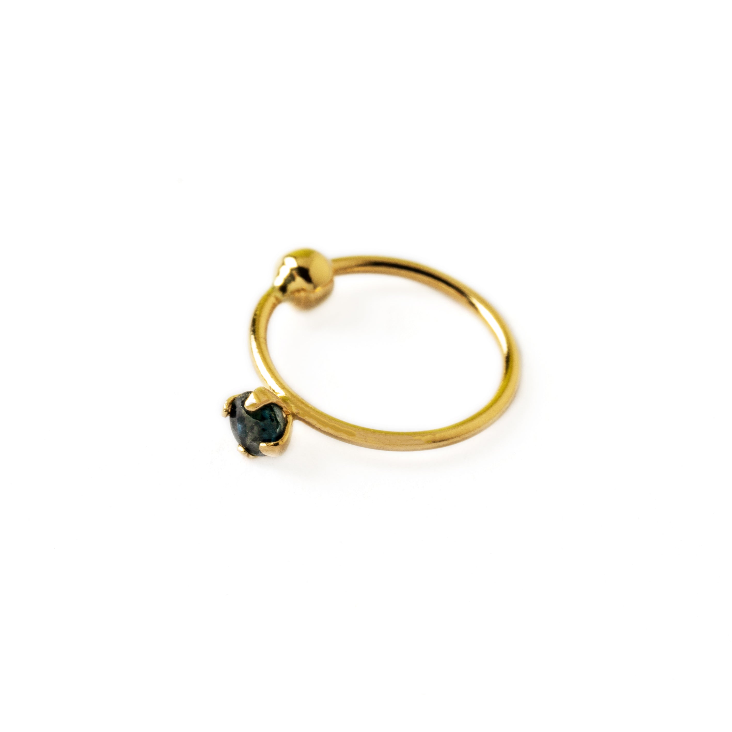 14k Gold nose ring with Sapphire left side view