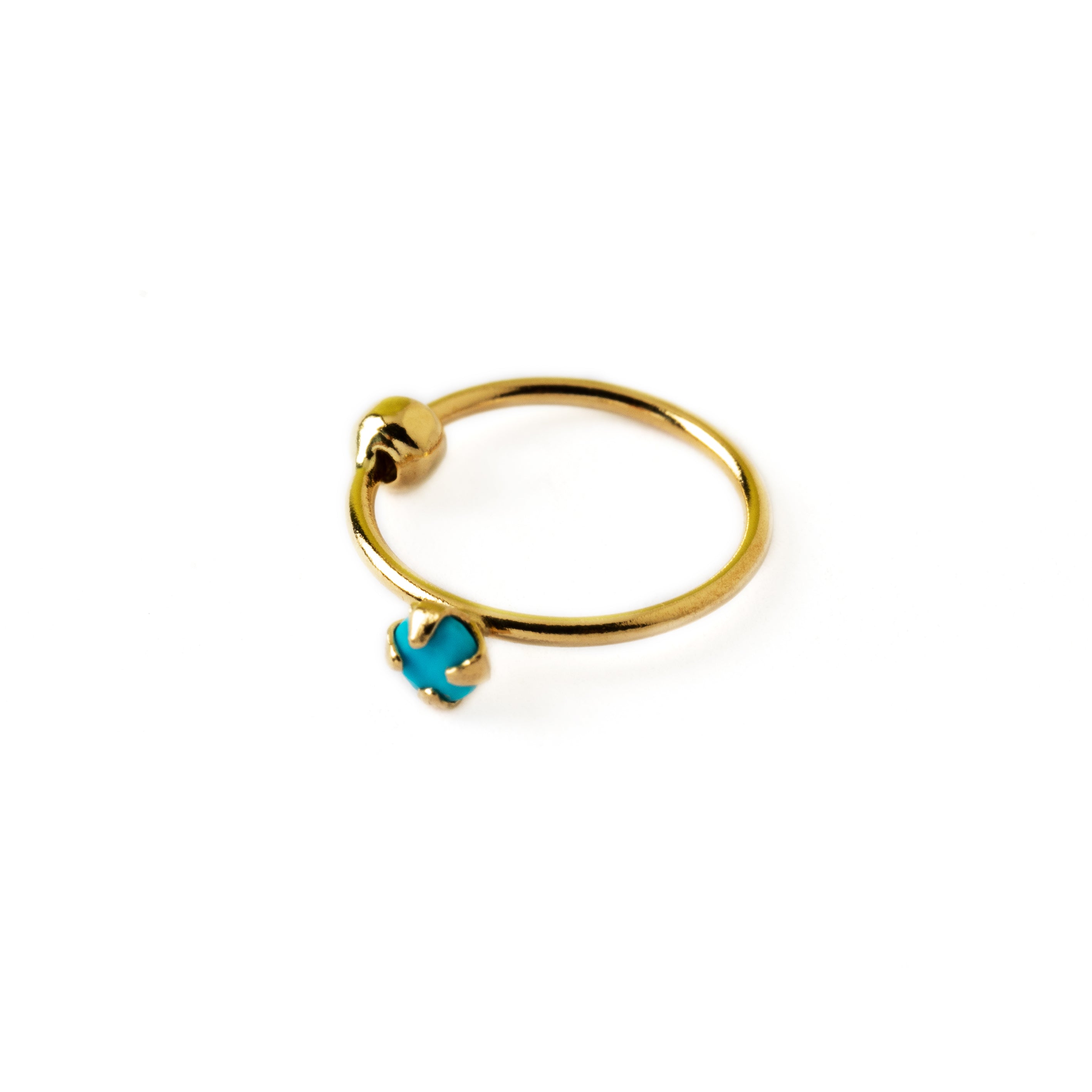 14k Gold nose ring with Turquoise left side view