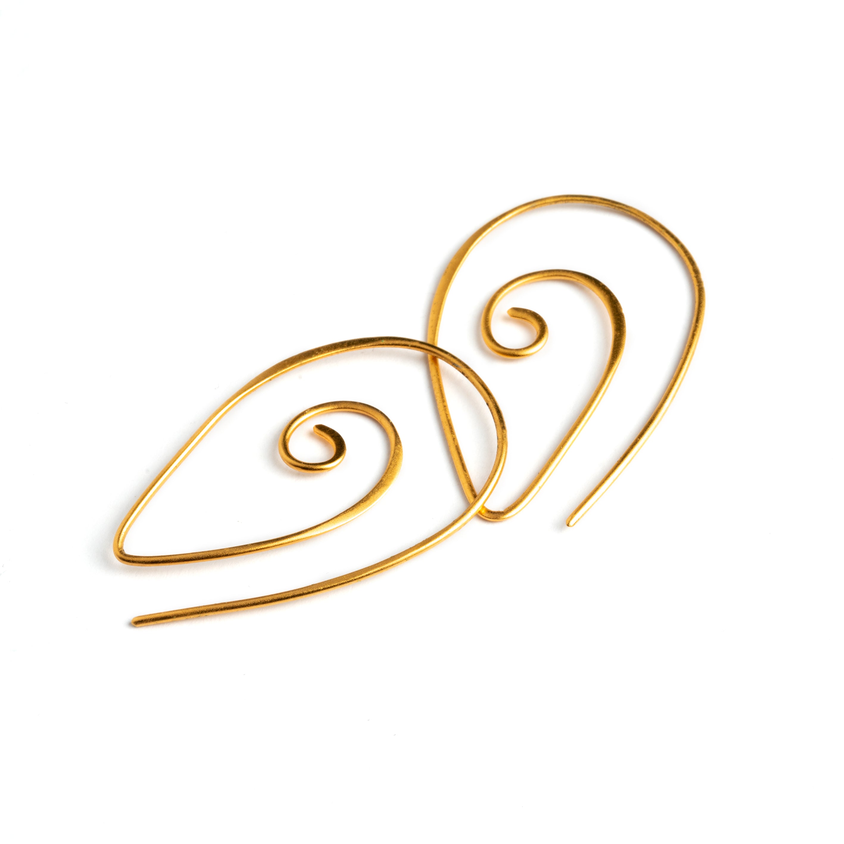 Gold Pointy Spiral Earrings front and side view