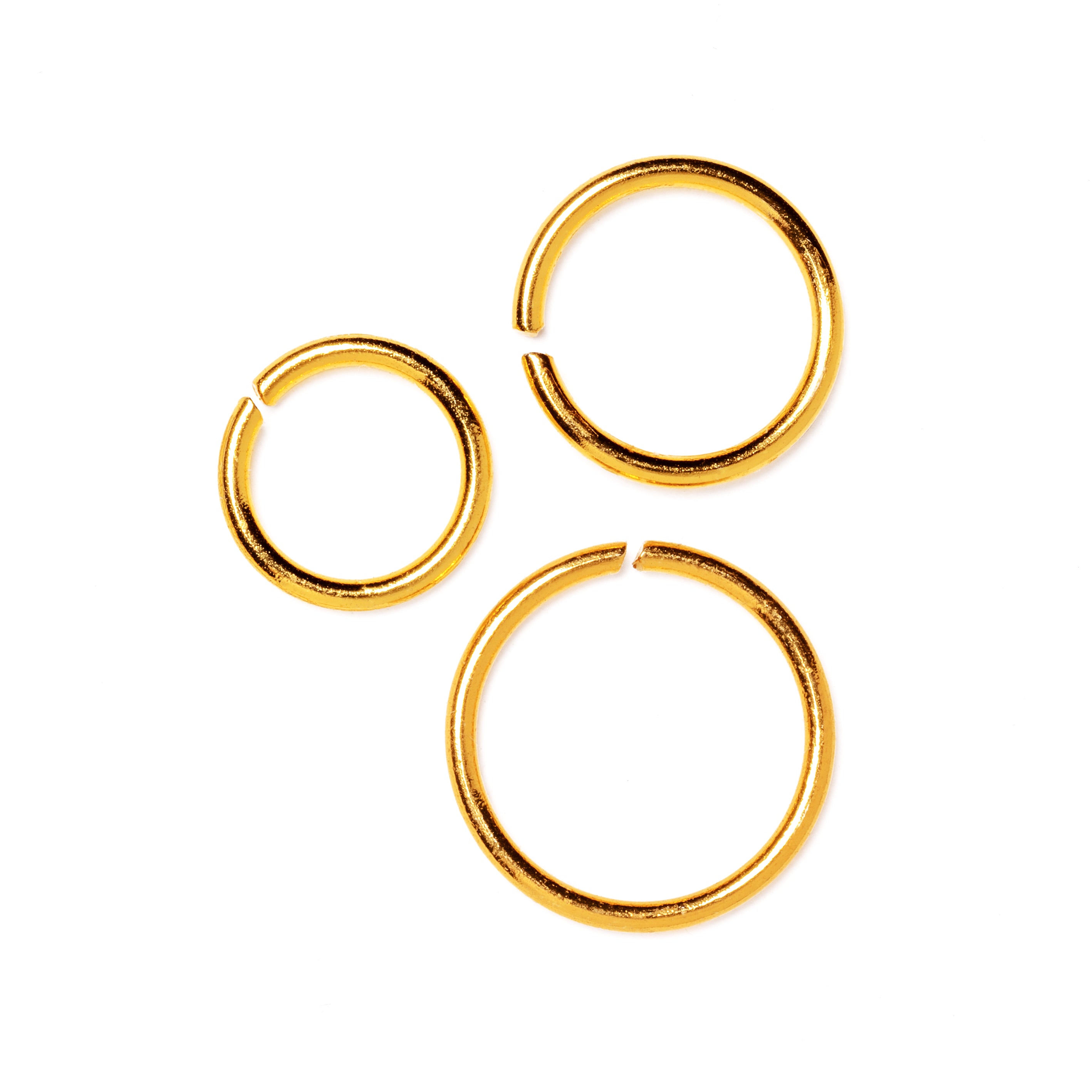 0.8mm/20g, 8mm, 10mm and 12mm 18k Gold seamless nose rings frontal view