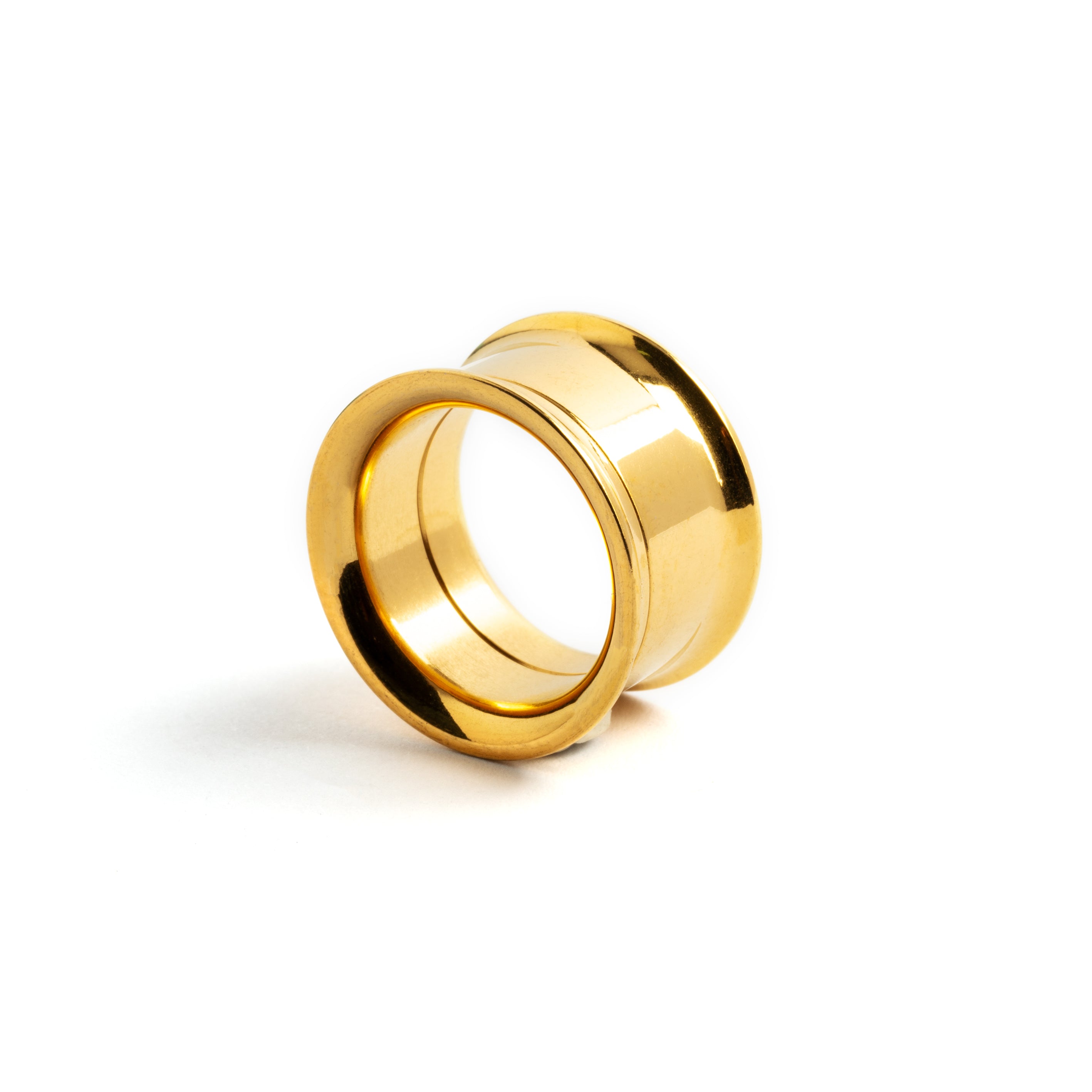single gold surgical steel ear tunnel front right view