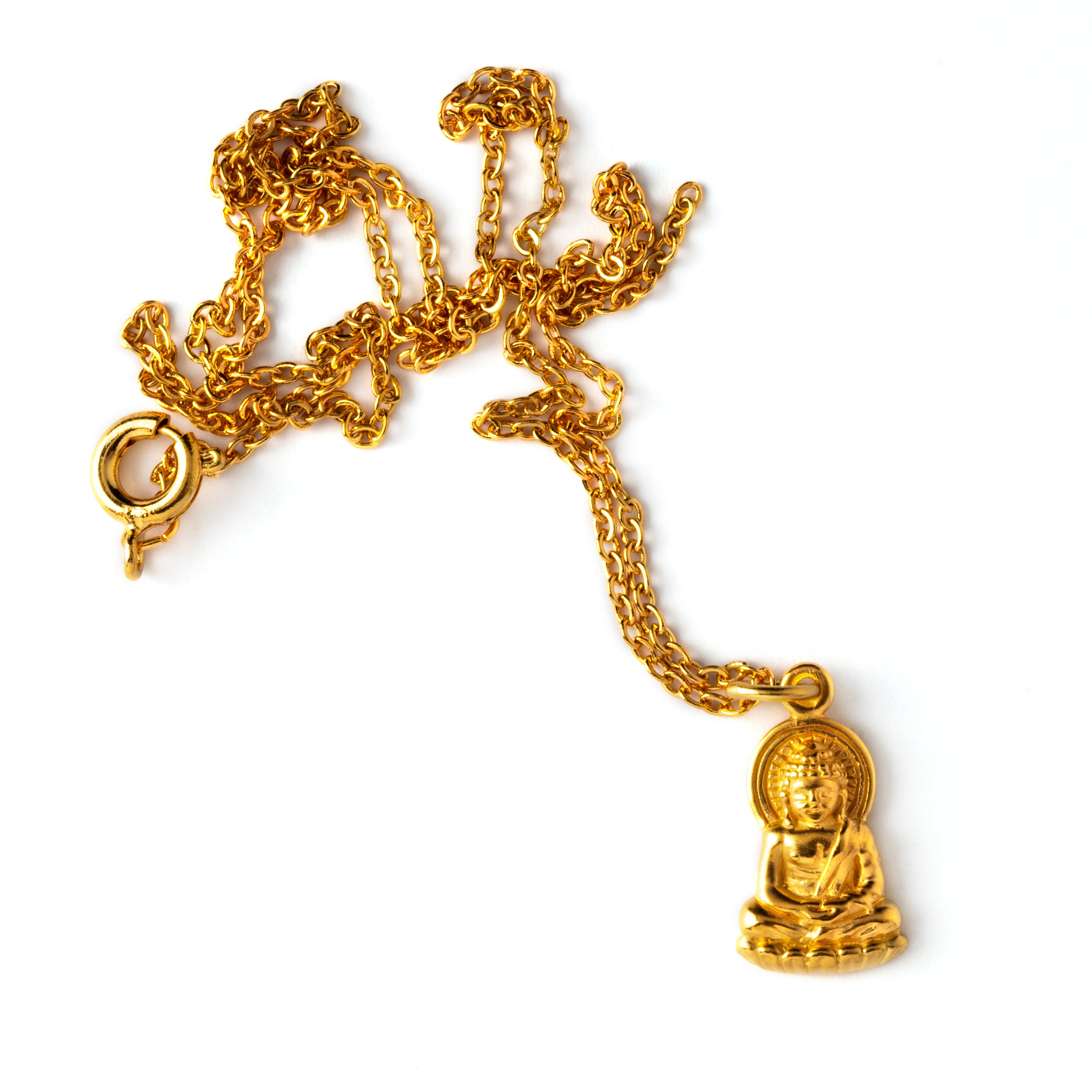 24k gold plated sitting buddha charm necklace on a gold chain