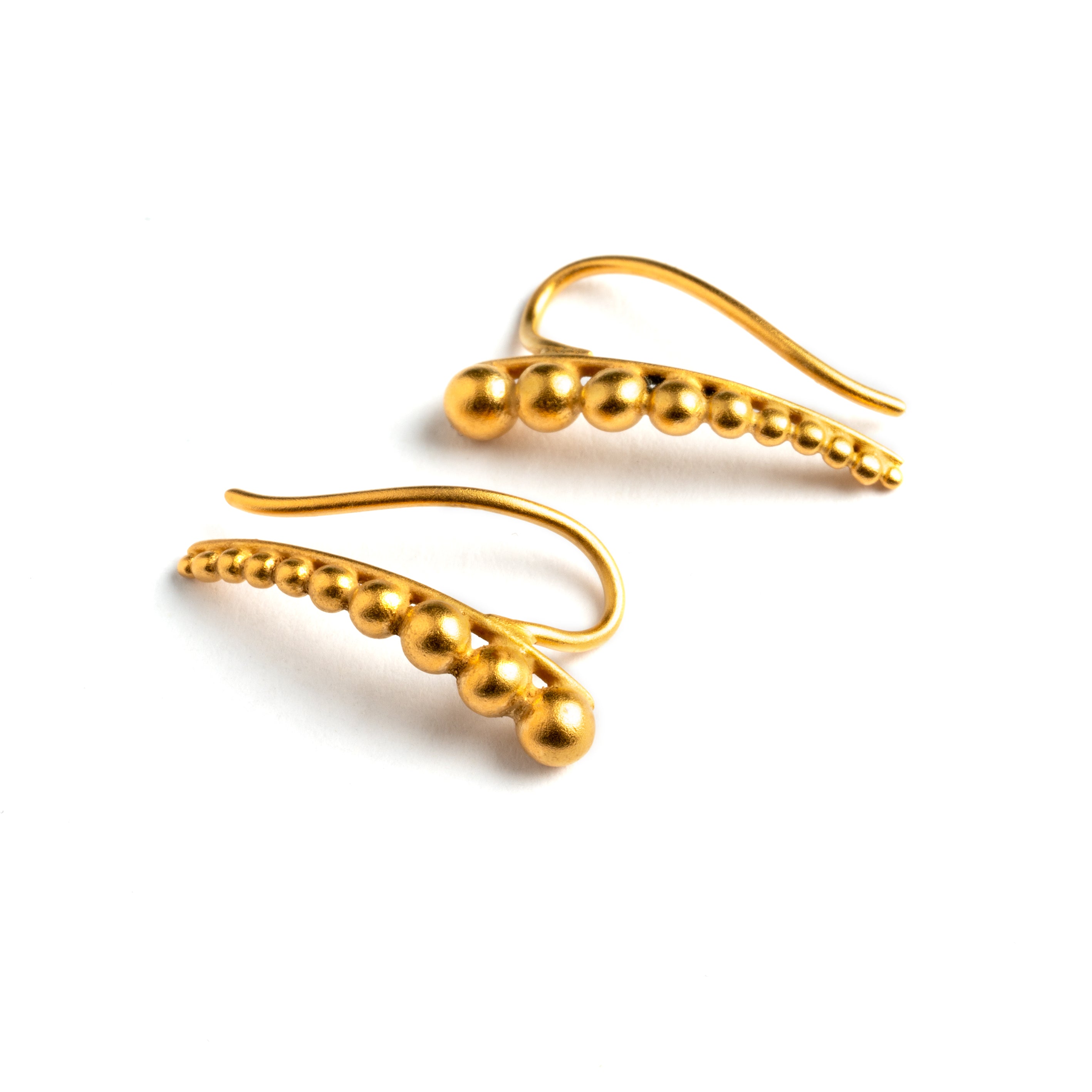 pair of 24k gold plated silver multiple spheres ear climbers side and back view