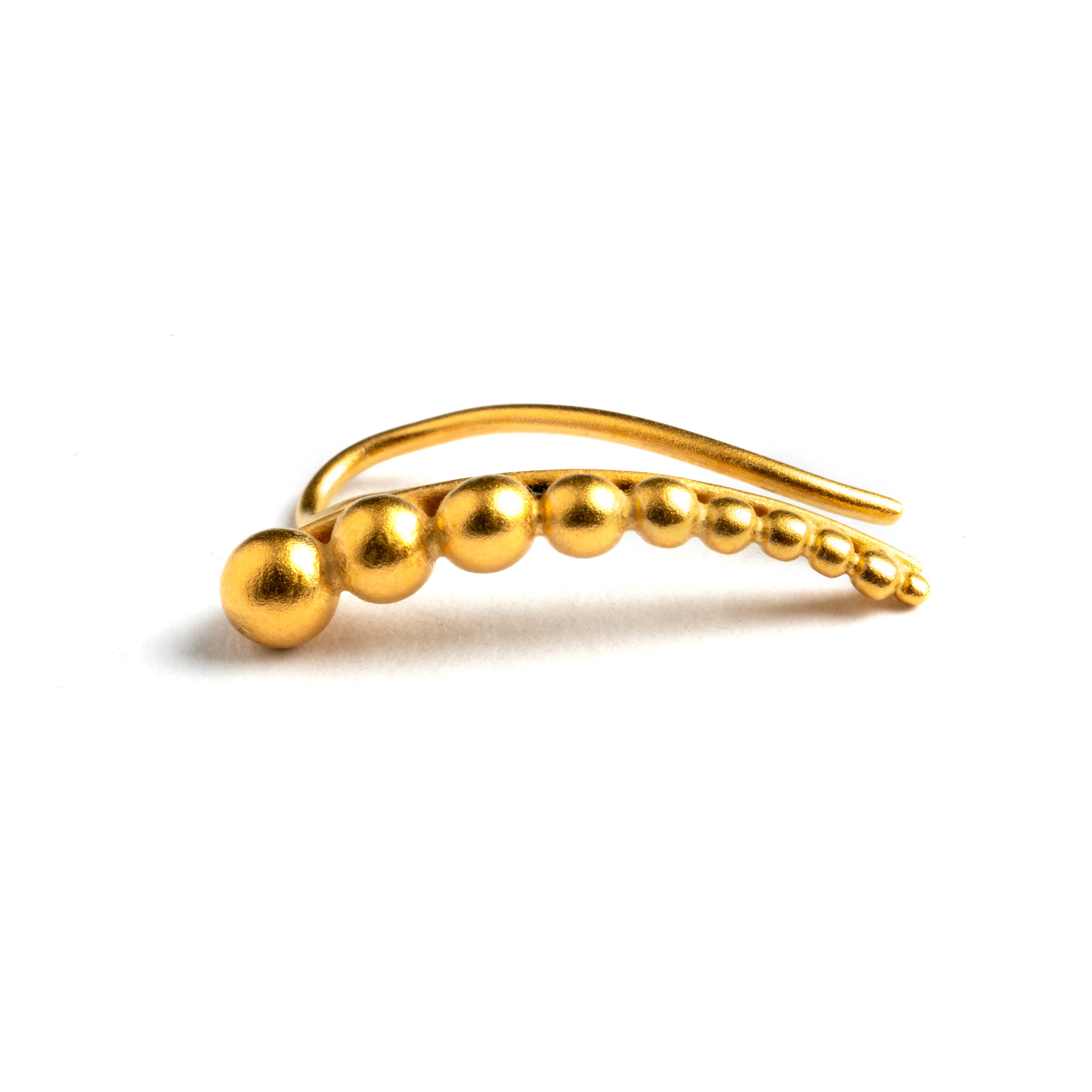 single 24k gold plated silver multiple spheres ear climber frontal view