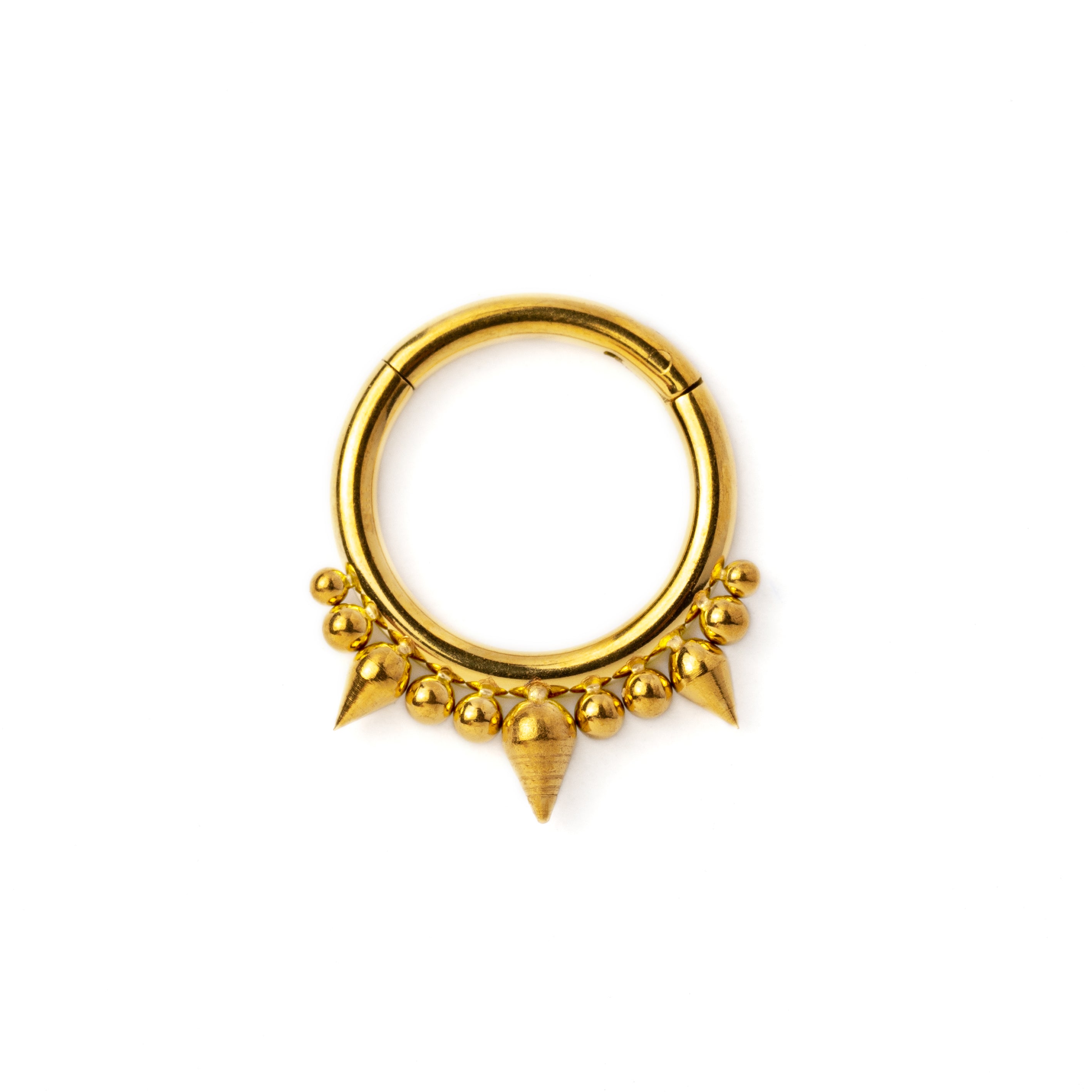 Golden surgical steel Debra spiky septum clicker ring frontal view