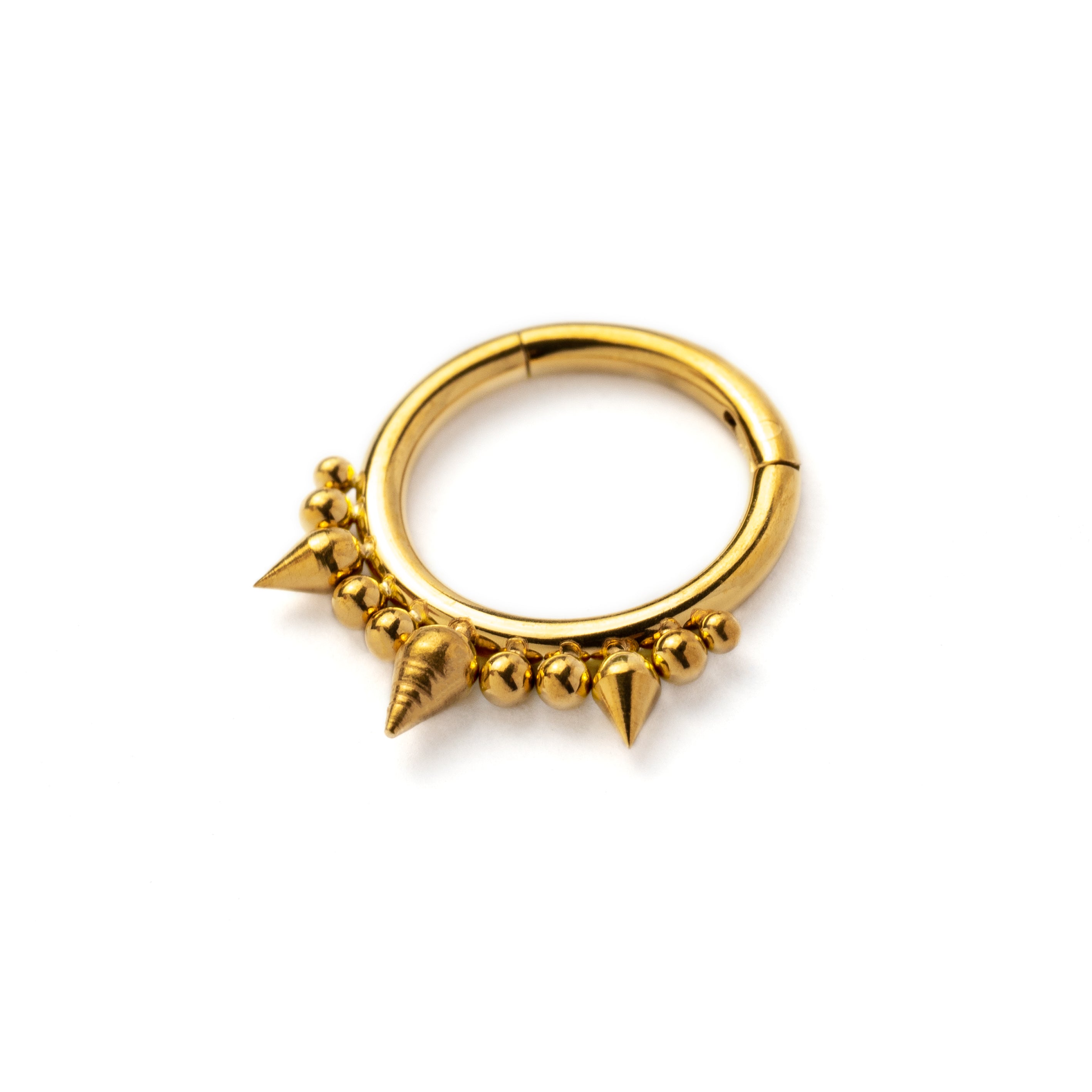 Golden surgical steel Debra spiky septum clicker ring right side view