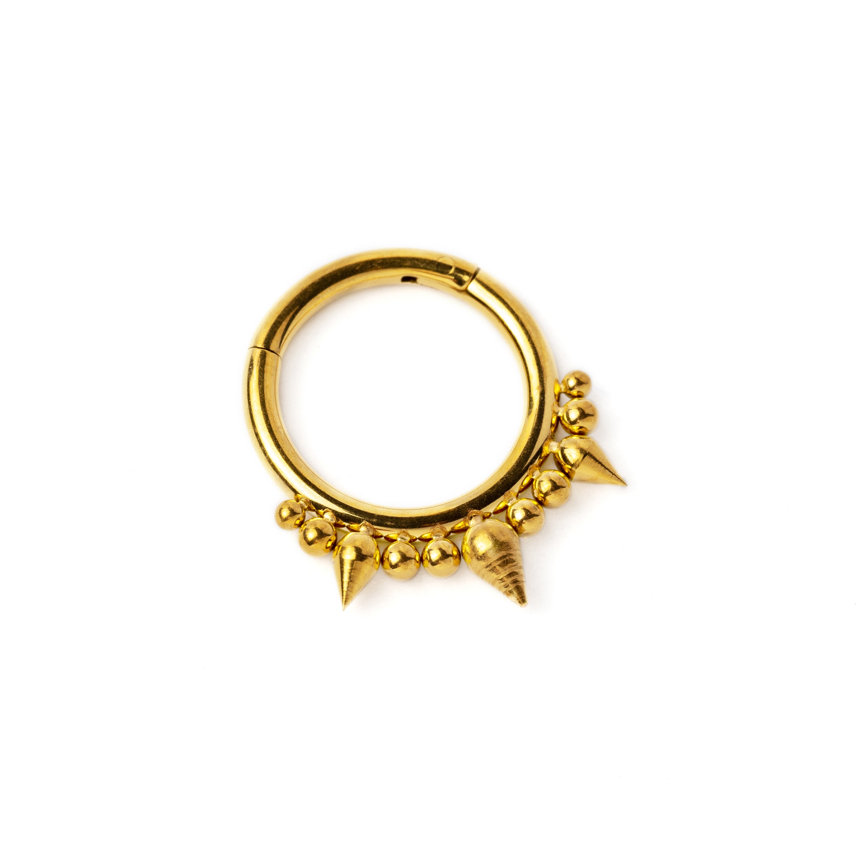 Golden surgical steel Debra spiky septum clicker ring left side view