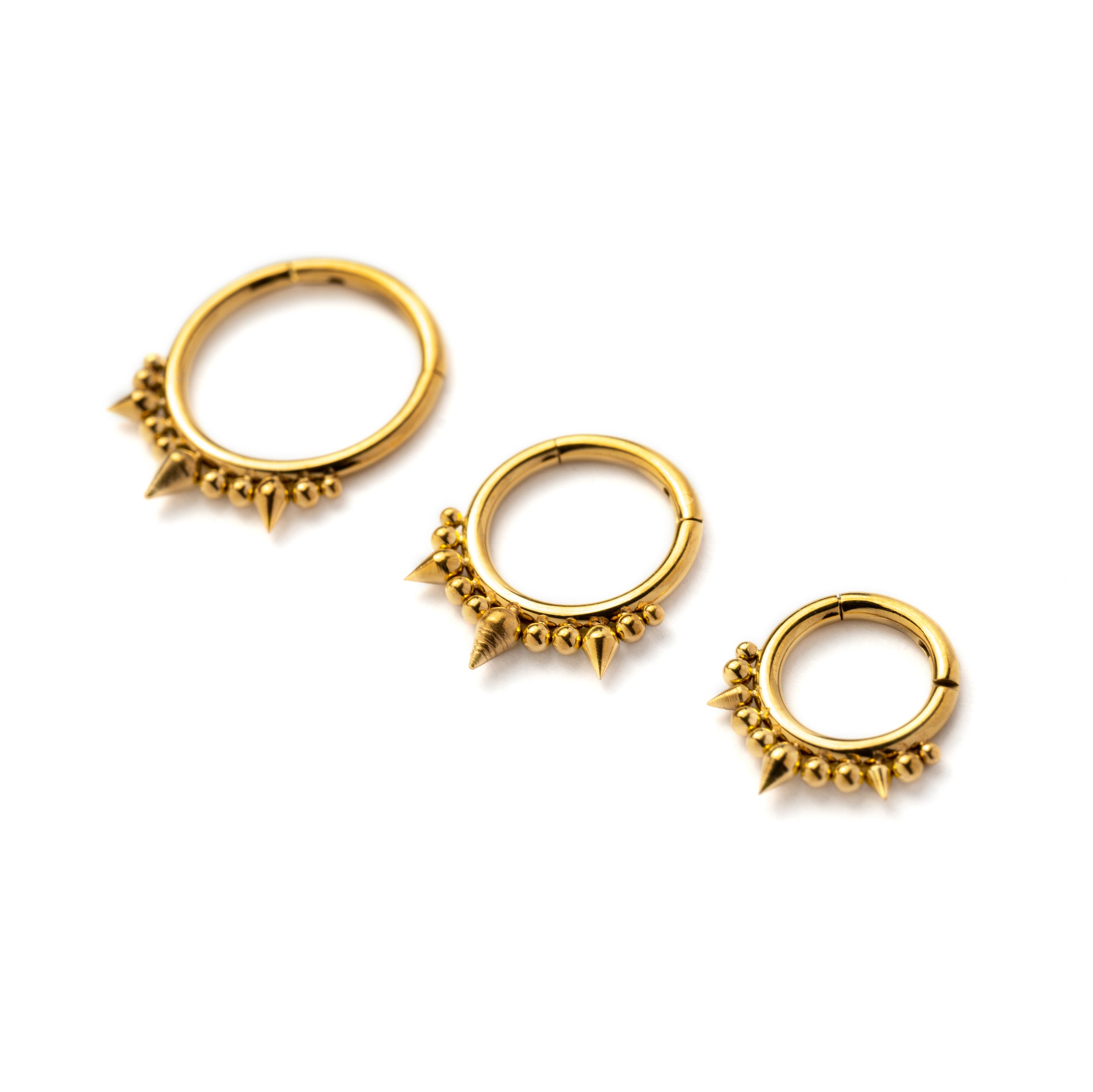 6mm, 8mm, 10mm Golden surgical steel Debra spiky septum clicker rings side view