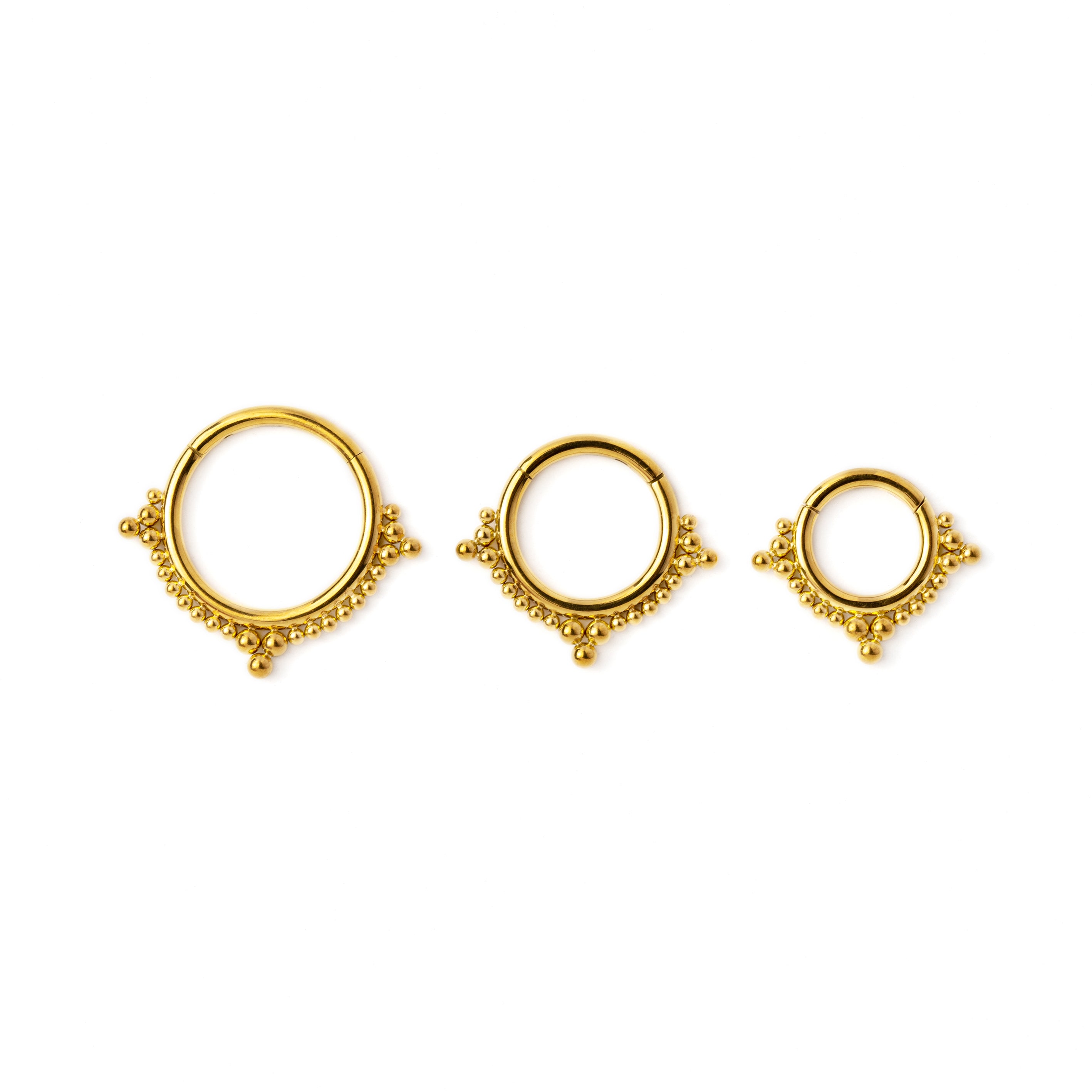 6mm, 8mm, 10mm Deva golden Septum Clicker Rings frontal view