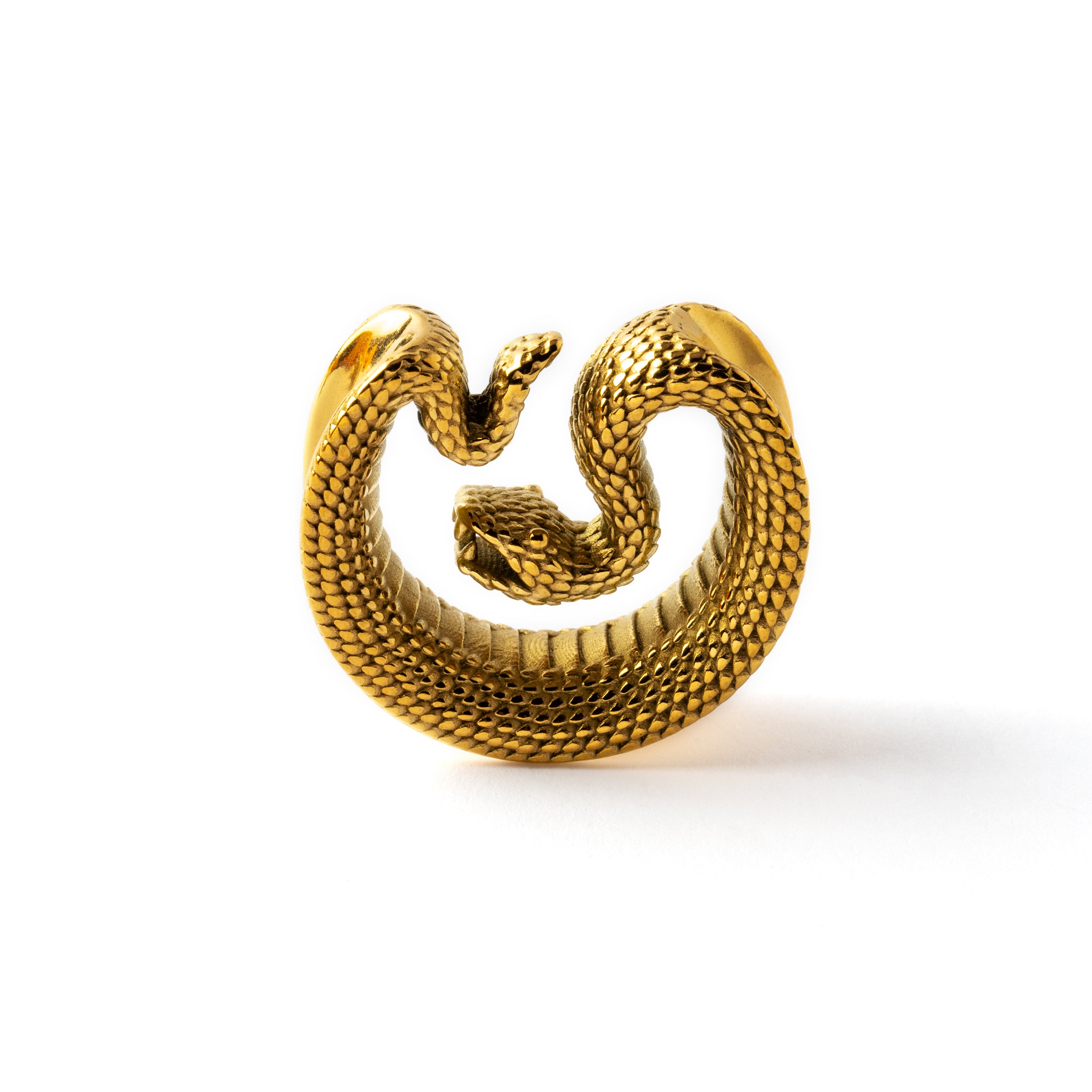 single golden surgical steel python snake plug tunnel frontal view