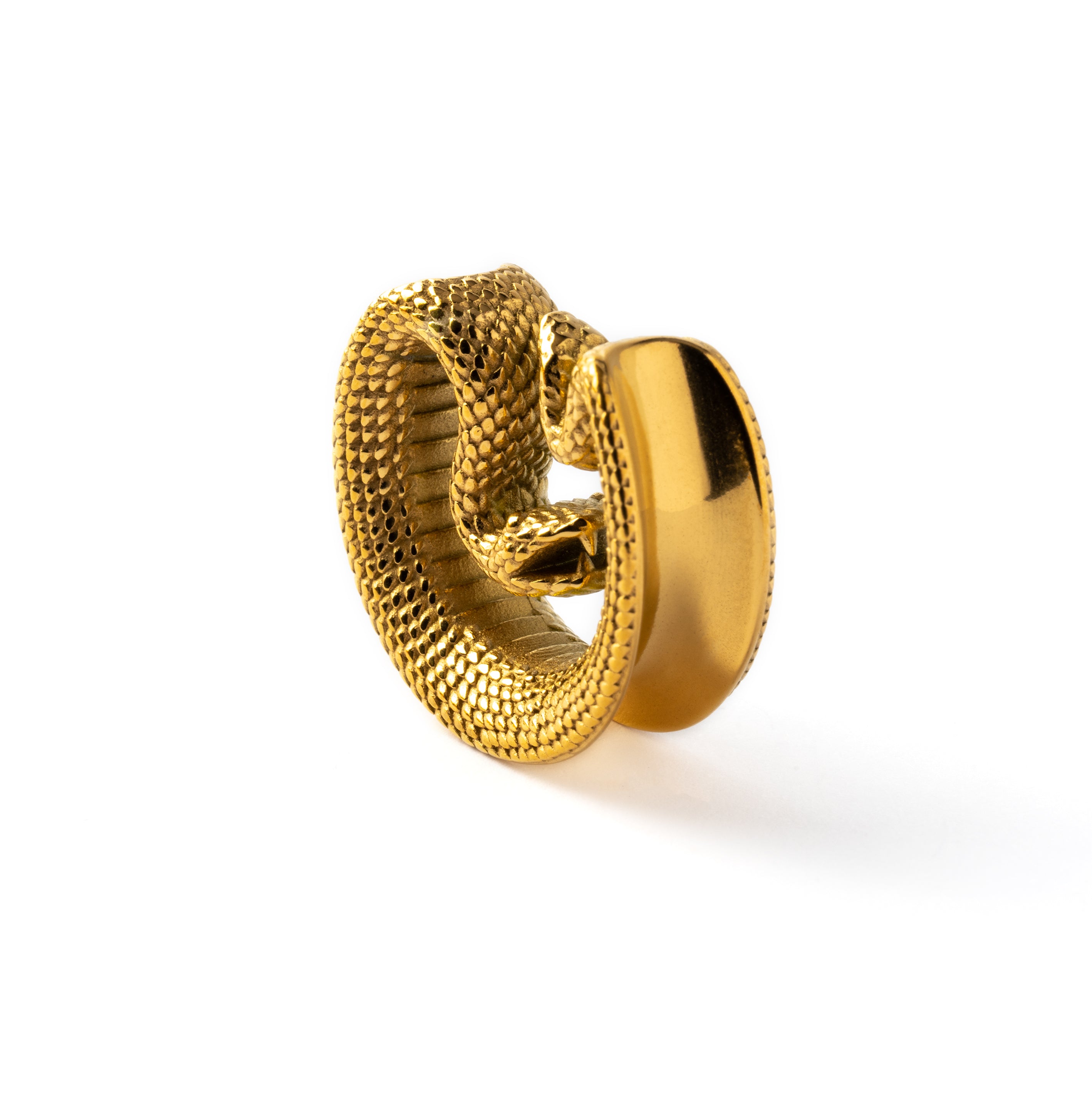 single golden surgical steel python snake plug tunnel side view