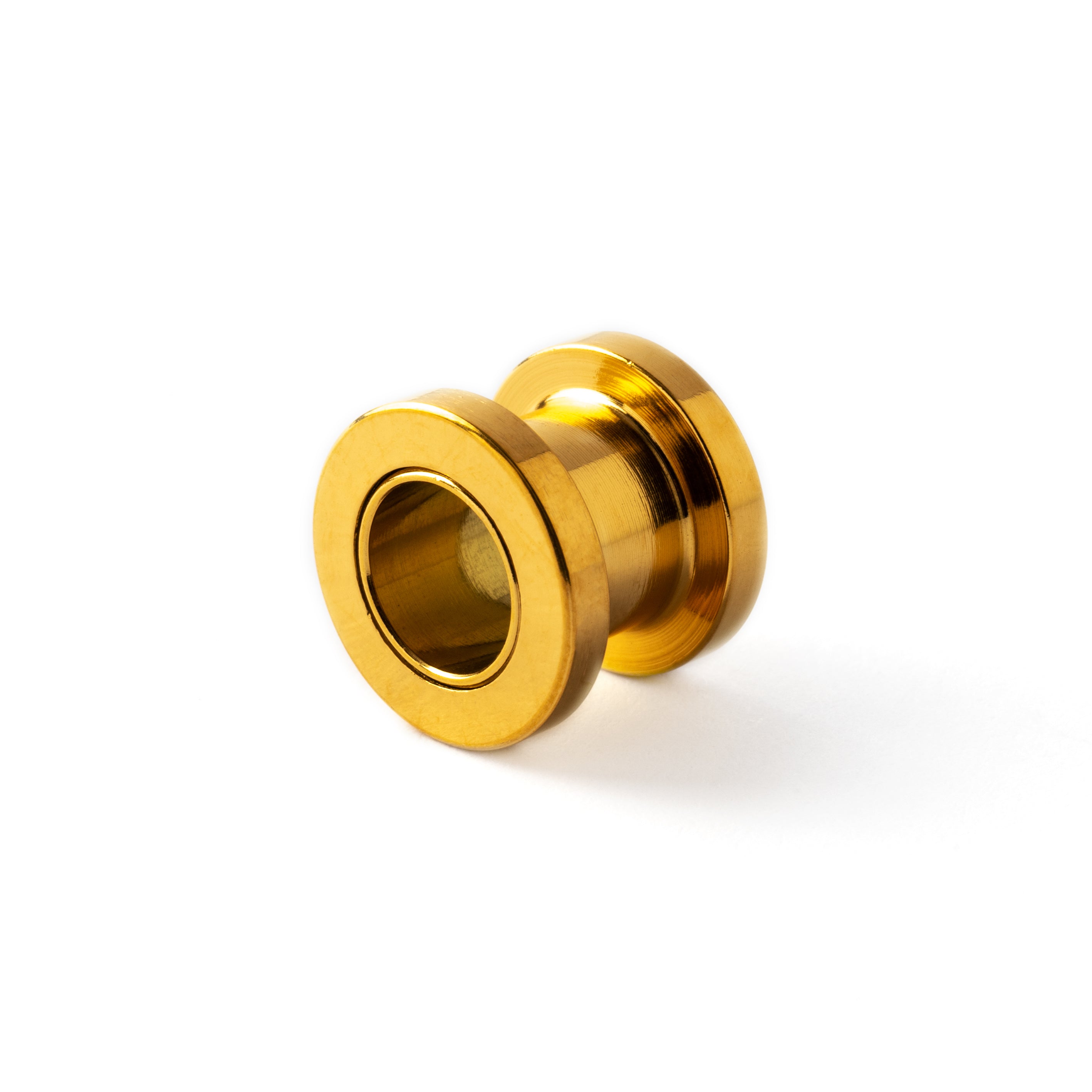 single golden surgical steel ear tunnel back view