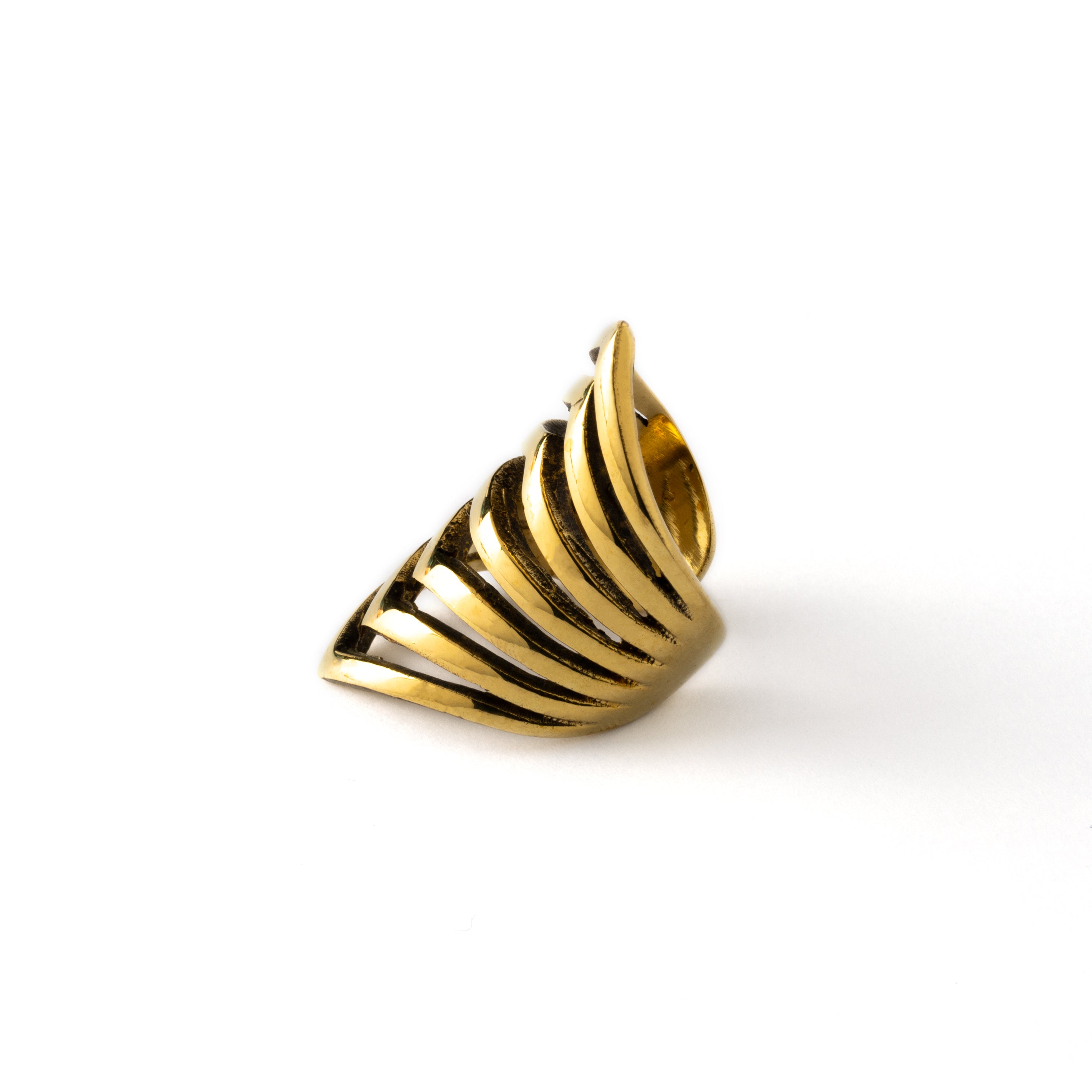 golden colour long ear cuff for the cartilage with multiple pointy rings side view