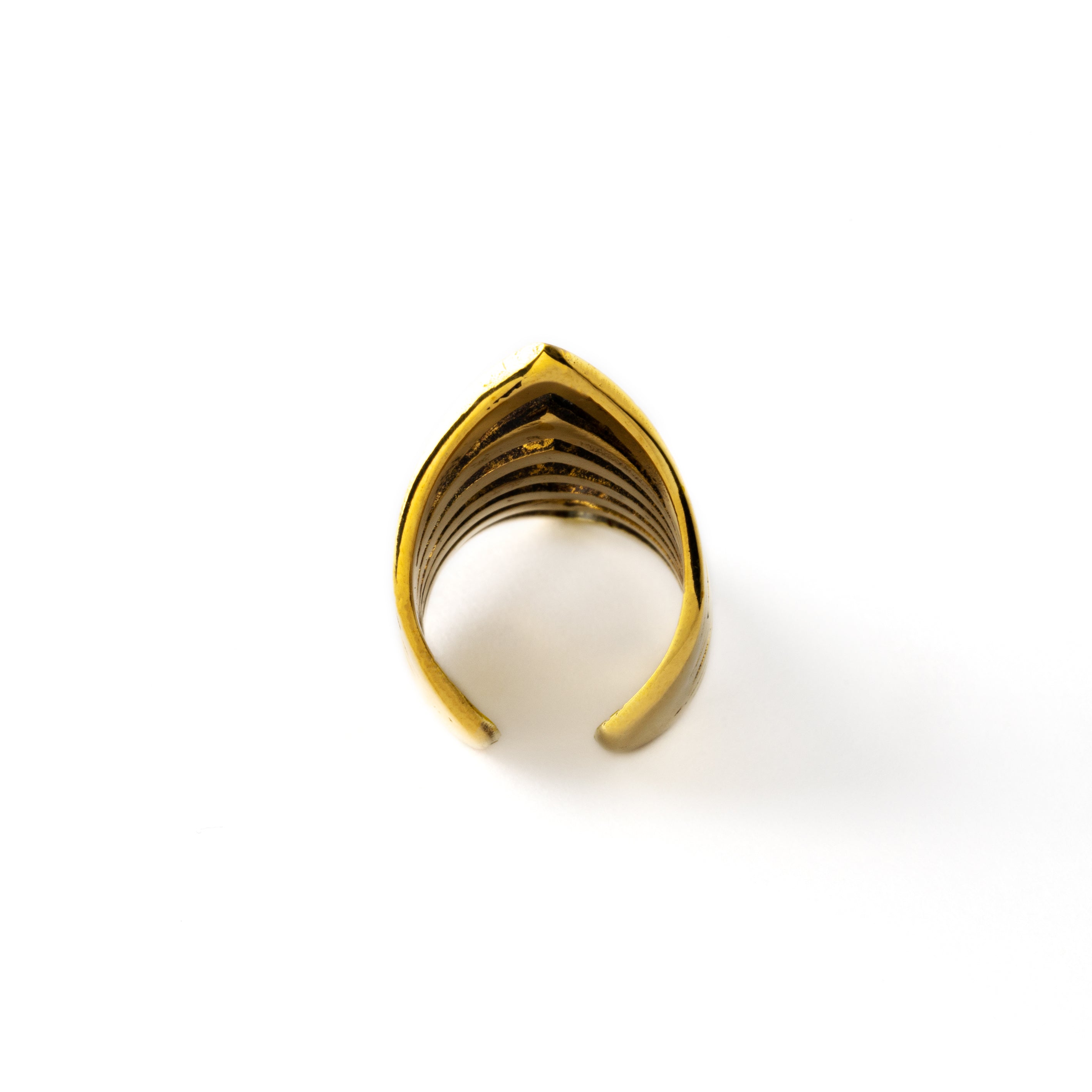 golden colour long ear cuff for the cartilage with multiple pointy rings back view